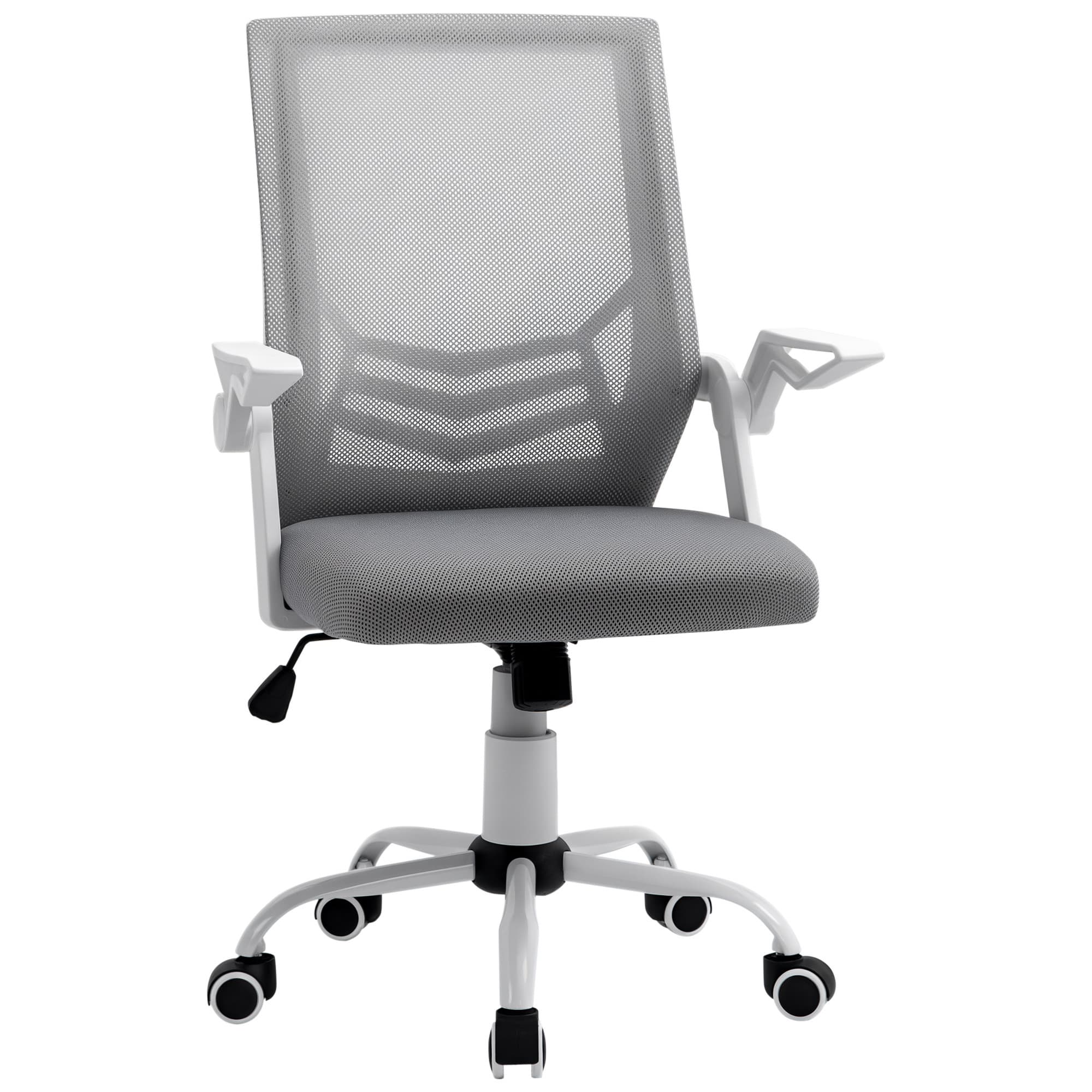 Vinsetto Ergonomic Mesh Chair, Anti-Scratch Home Office Desk Chair with Adjustable Lumbar Support & Flip-Up Arms, Grey | Aosom UK