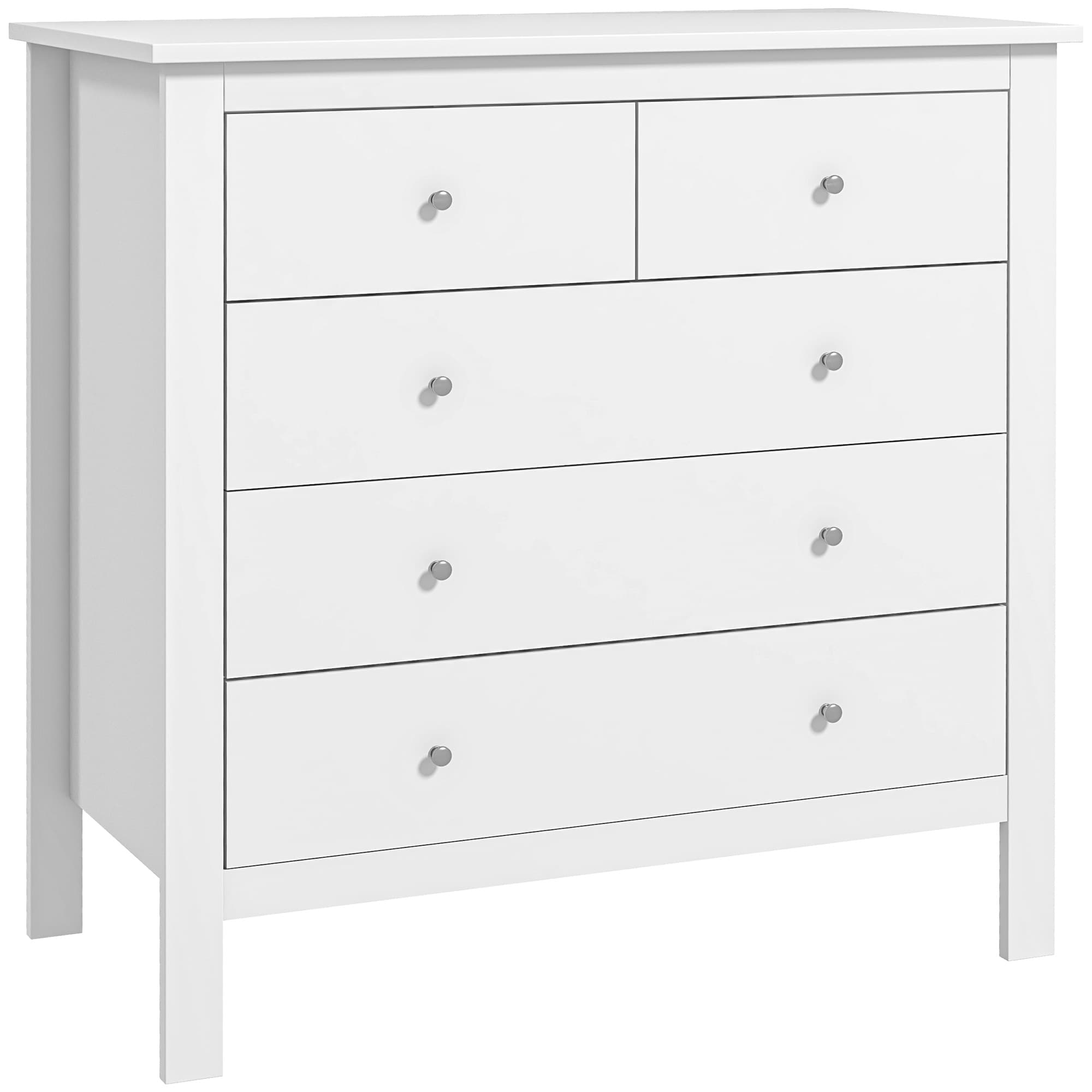 HOMCOM White Storage Cabinet with 5 Drawers, Chest of Drawers with Metal Handles and Runners for Bedroom Living room, Nursery, Closet | Aosom UK