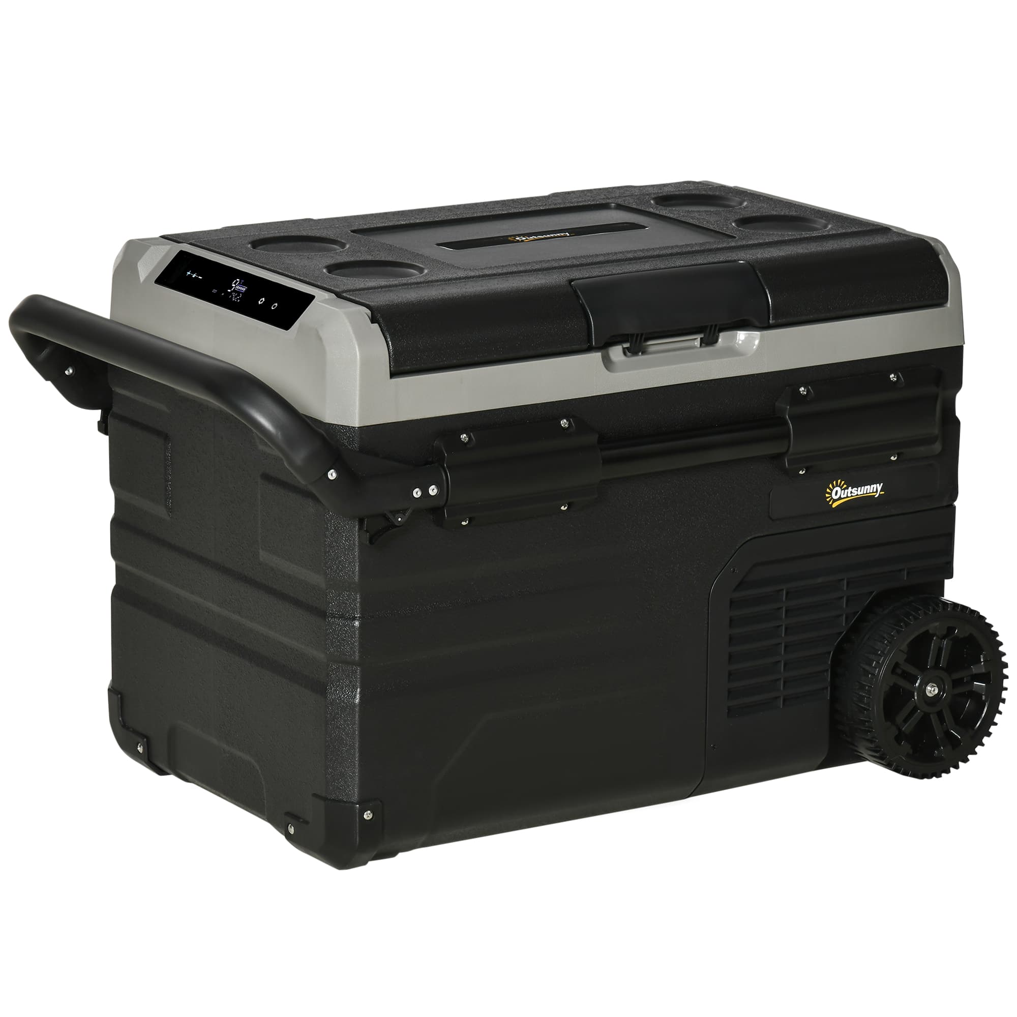 Outsunny 40L Car Refrigerator, Portable Compressor Cooler Box, Fridge Freezer w/ Inner LED & Foldable Handles, 12/24V DC and 110-240V AC | Aosom UK