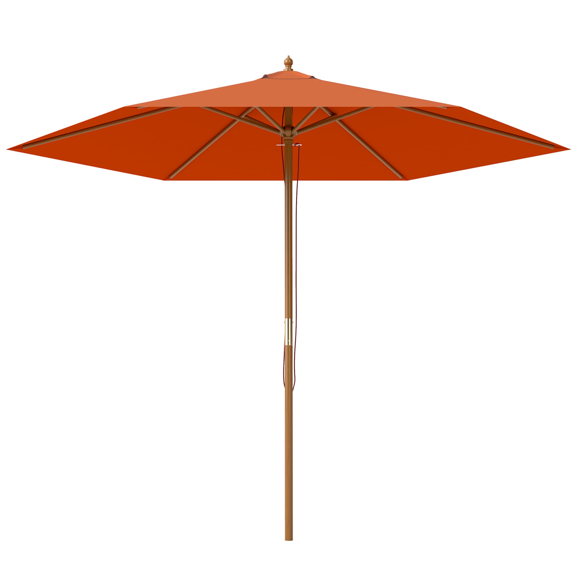 Outsunny 2.5m Wood Garden Parasol Sun Shade Patio Outdoor Wooden Umbrella Canopy Orange