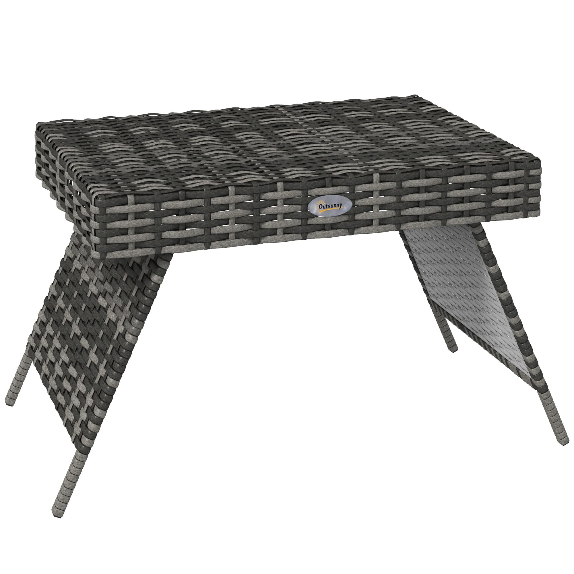 Outsunny Rattan Coffee Table, Foldable Metal Frame Side Table for Outdoor, Garden, Lawn, Mixed Grey | Aosom UK