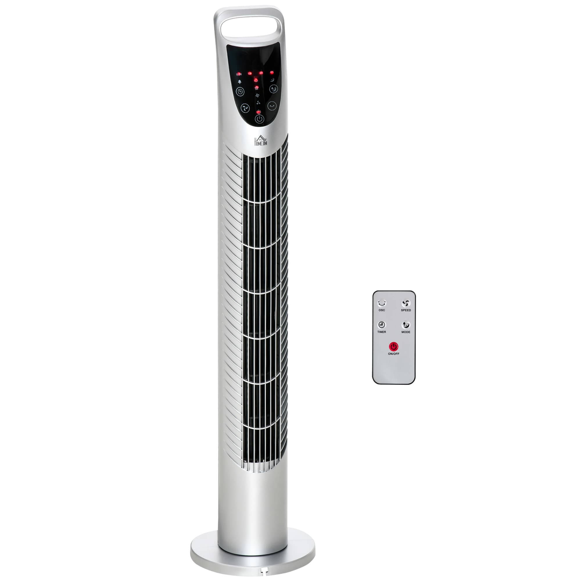 HOMCOM Oscillating Tower Fan, 3 Speeds, 3 Wind Modes, 40W with Remote Control, Timer, Quiet Operation, Silver, 78.5H cm | Aosom UK