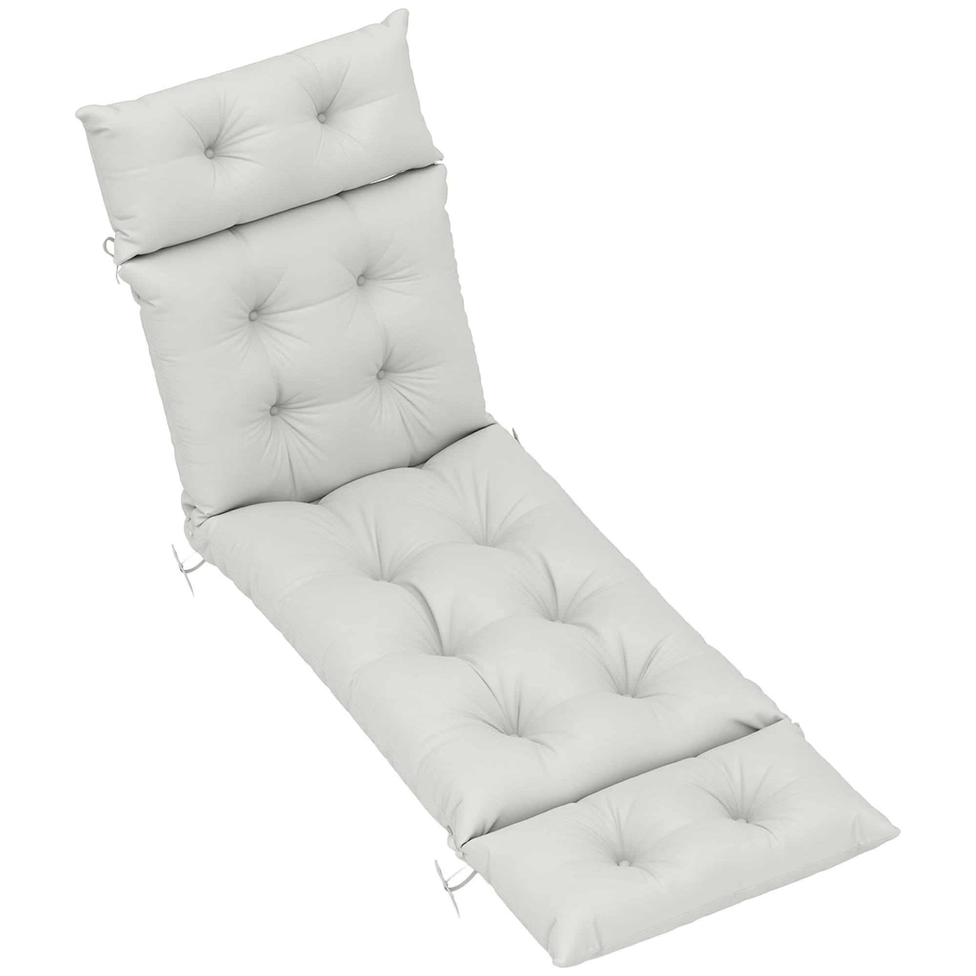 Outsunny Sun Lounger Cushion Only, 190x56x10cm Garden Lounge Chair Cushion, UPF20+ 220gsm Fabric, 6 Ties, Light Grey | Aosom UK
