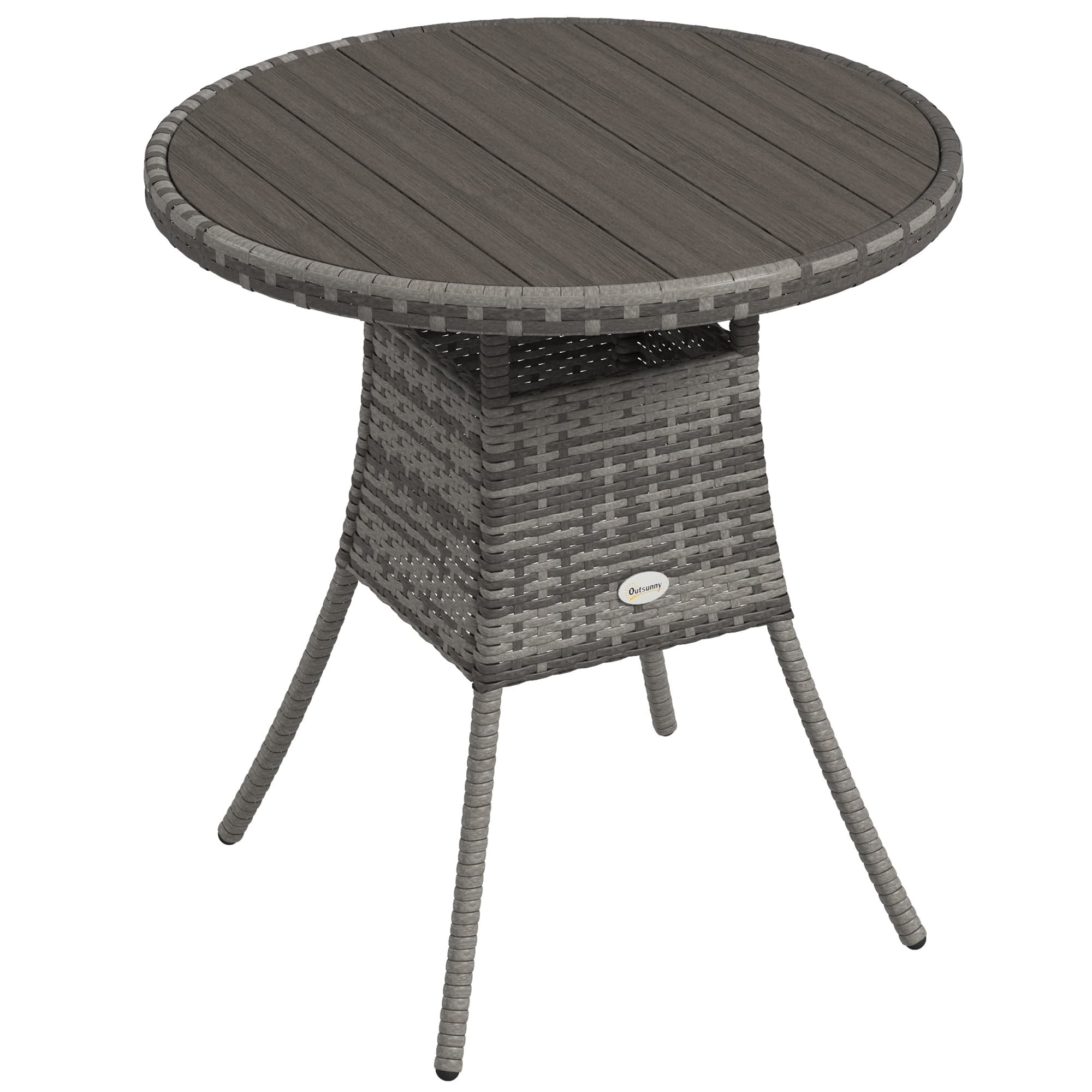 Outsunny 70cm PE Rattan Outdoor Dining Table, Patio Table with Wood-plastic Composite Top for Balcony, Garden, Grey
