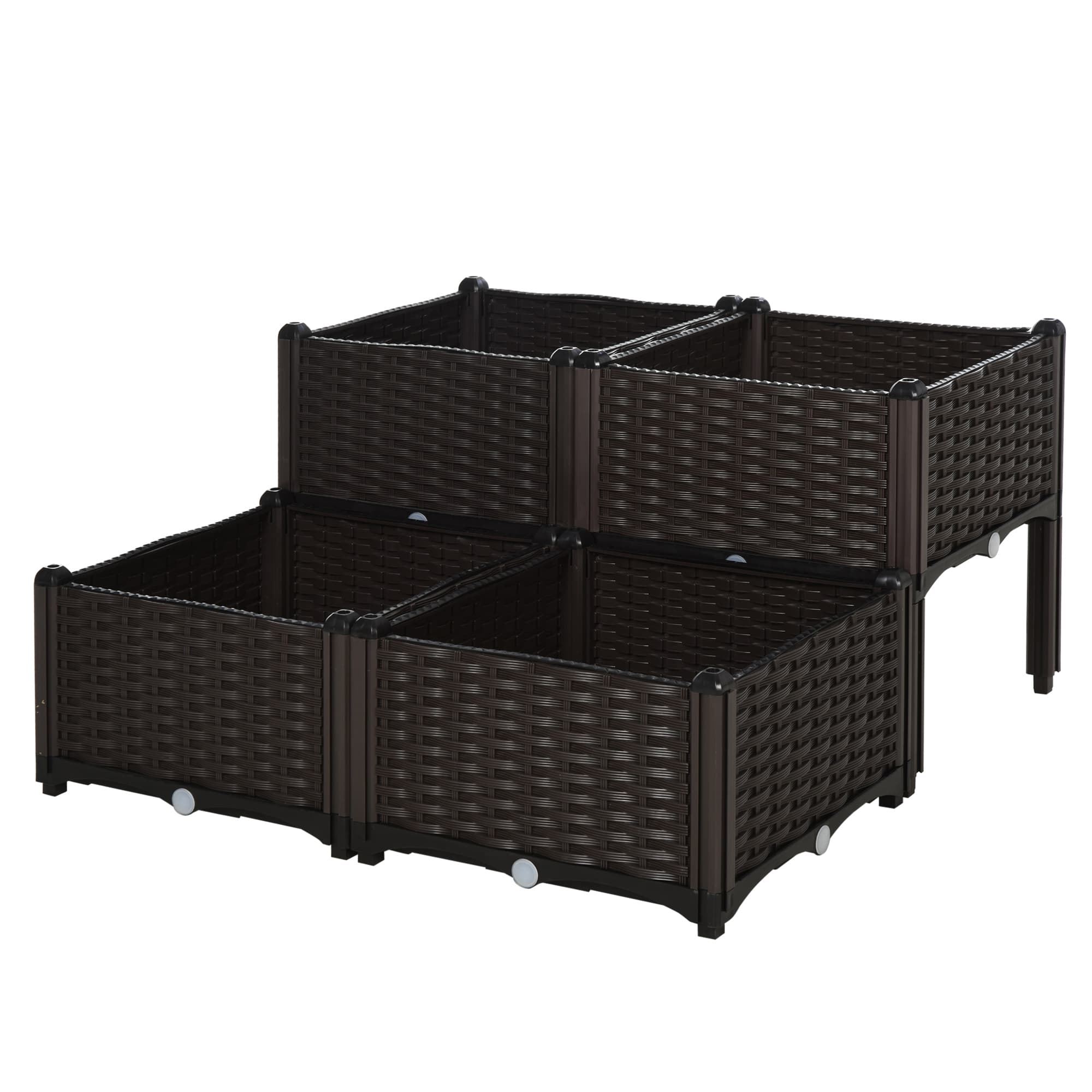 Outsunny Elevated Garden Bed, Patio Flower Plant Planter, Raised Vegetable Planting Container, Durable PP, Black | Aosom UK