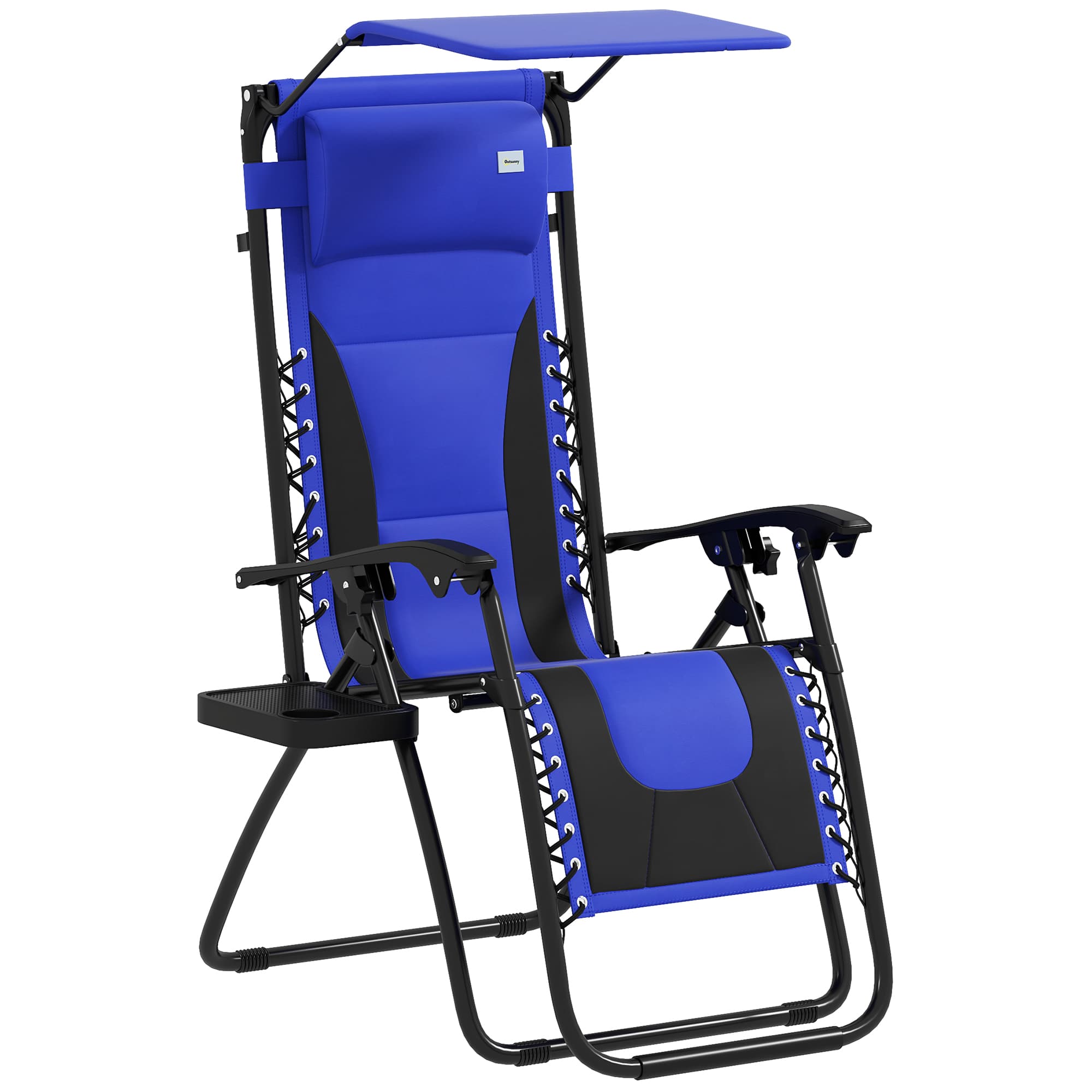 Outsunny Zero Gravity Lounger Chair, Folding Reclining Patio Chair with Shade Cover, Cup Holder, Soft Cushion and Headrest for Poolside, Camping, Blue