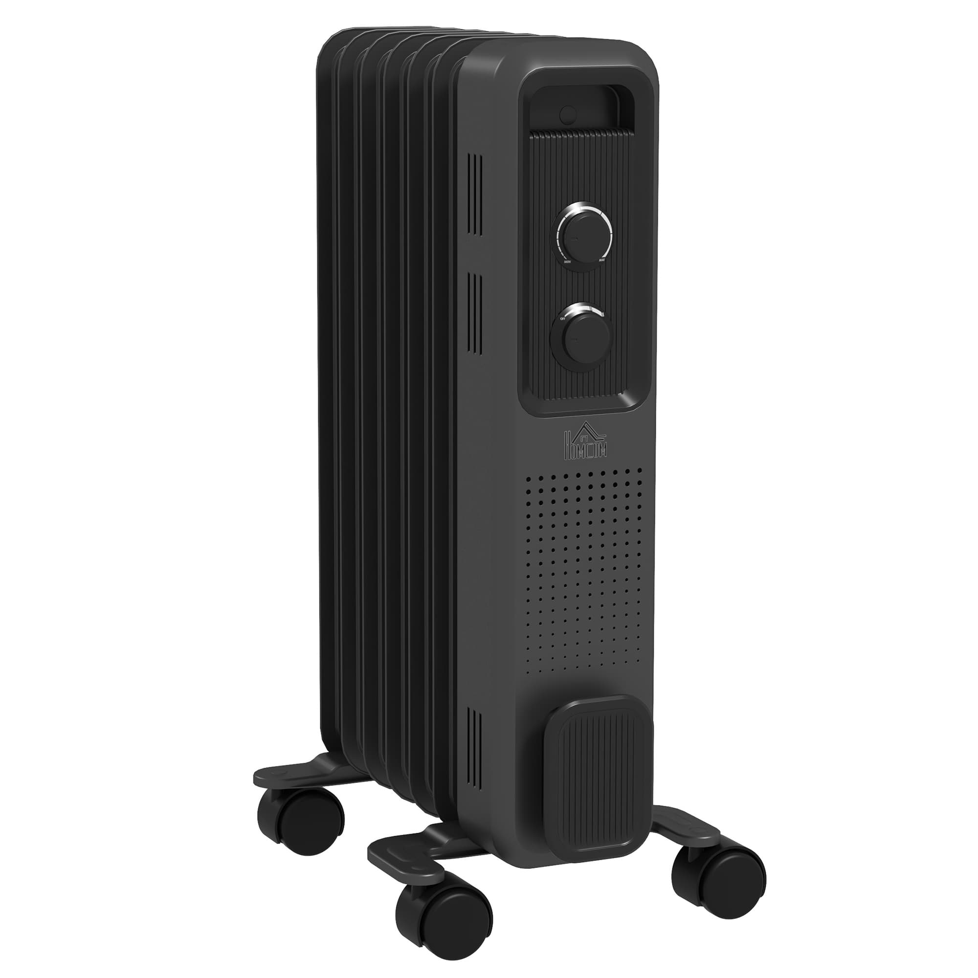 HOMCOM 1500W Oil Filled Radiator, 7 Fin, Portable Electric Heater with 3 Heat Settings, Safety Cut-Off and Wheels, Grey | Aosom UK