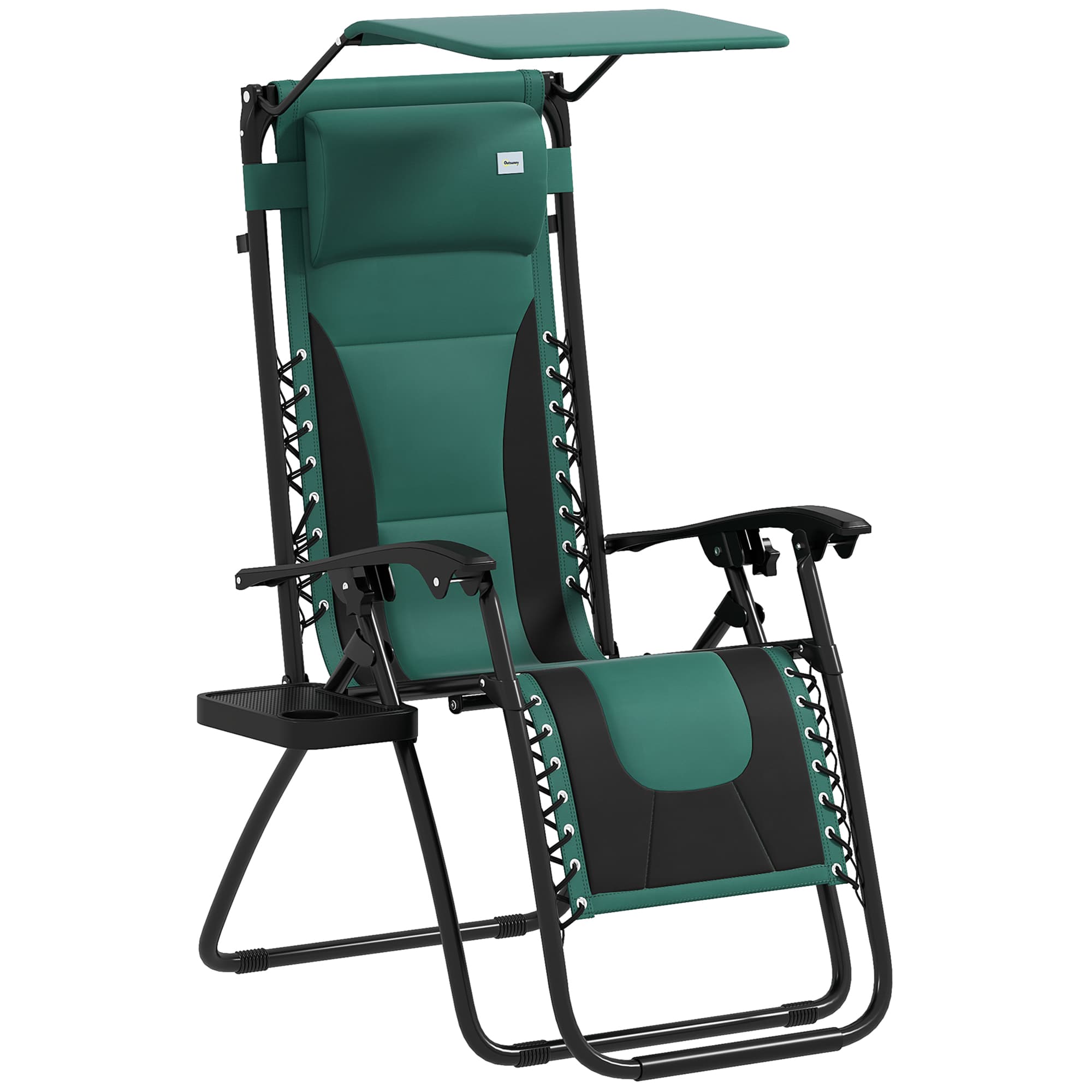 Outsunny Zero Gravity Lounger Chair, Folding Reclining Patio Chair with Shade Cover, Cup Holder, Headrest for Poolside, Camping, Green