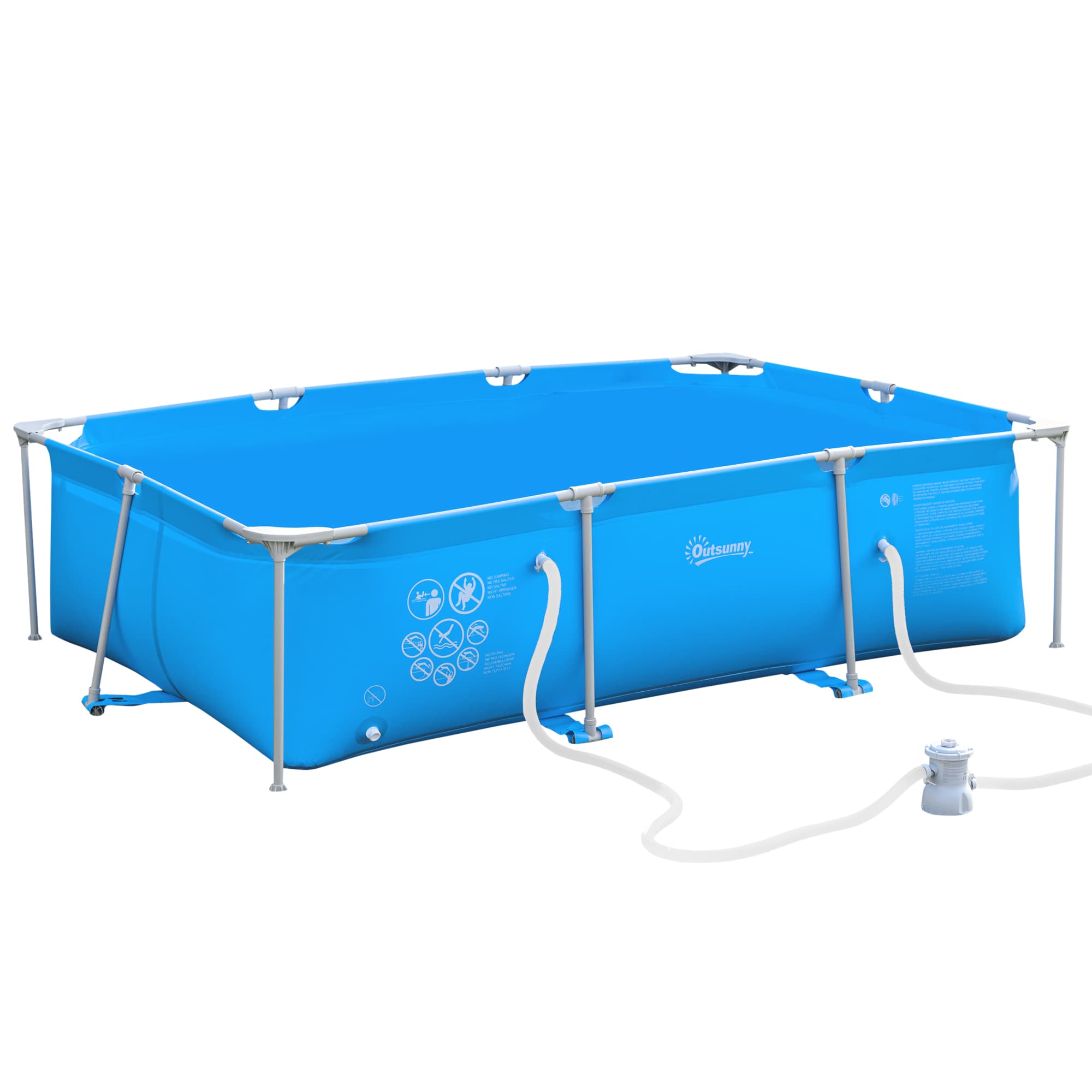 Outsunny Steel Frame Pool w/ Filter Pump and Filter Cartridge Rust & Reinforced Sidewalls Resistant Above Ground Pool Blue 315 x 225 x 75cm | Aosom UK