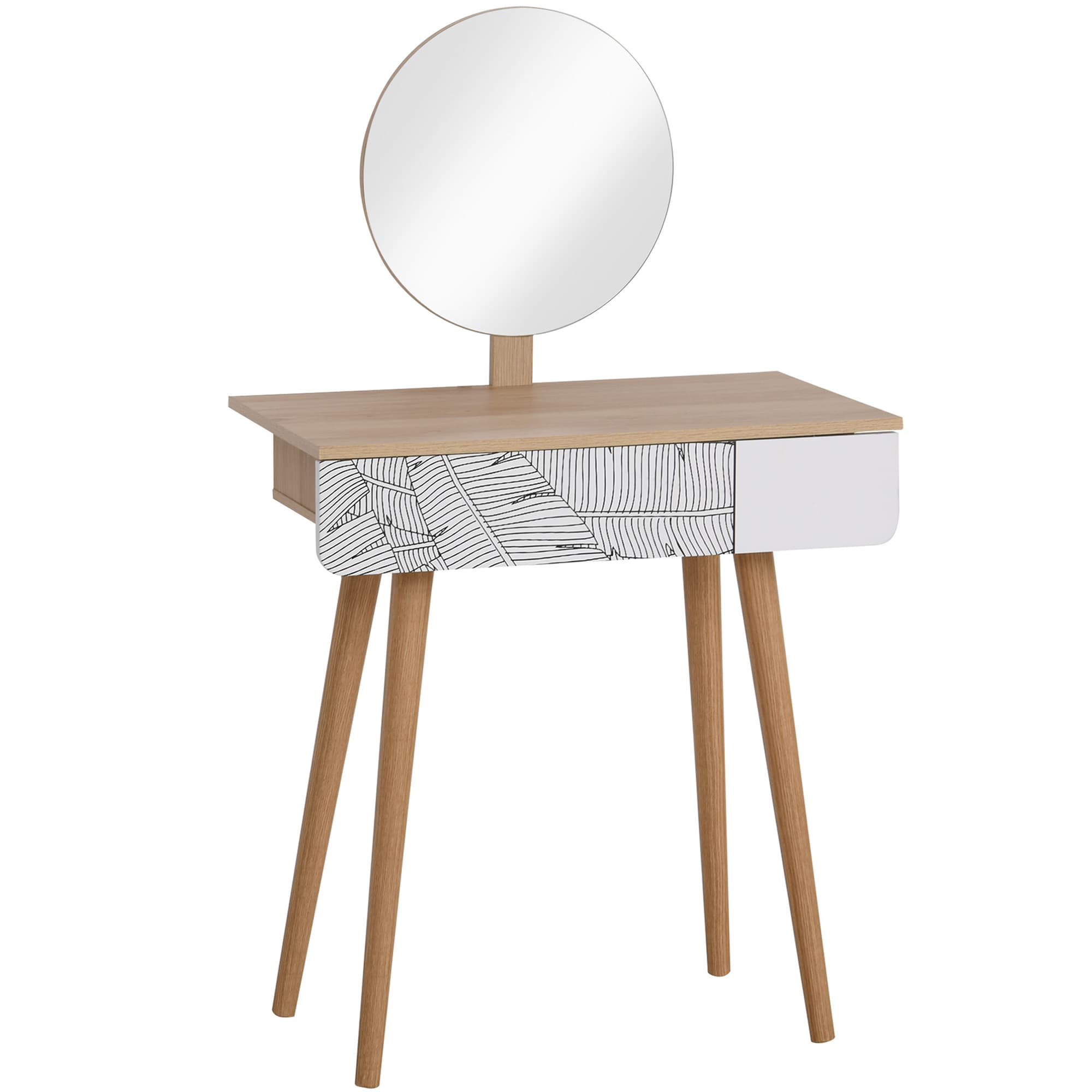 HOMCOM Dressing Table with Drawer and Mirror height adjustable Wooden Oak Color Bedroom Dressing Room Elegant and Durable | Aosom UK