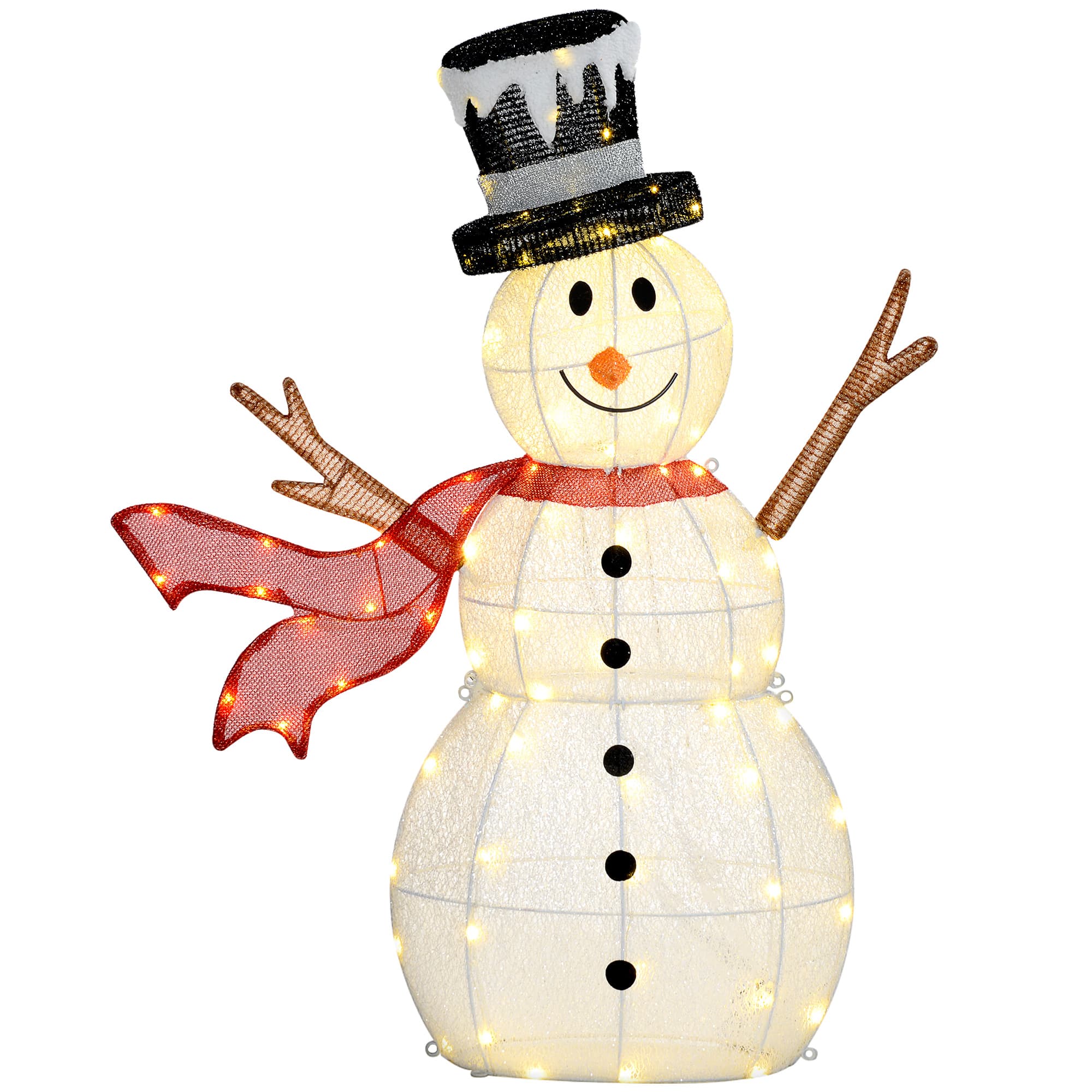 Outsunny 3FT Lighted Christmas Snowman, Waterproof Light up Yard Xmas Decor with 78 Warm-White LED Lights for Indoor Outdoor Garden, White | Aosom UK