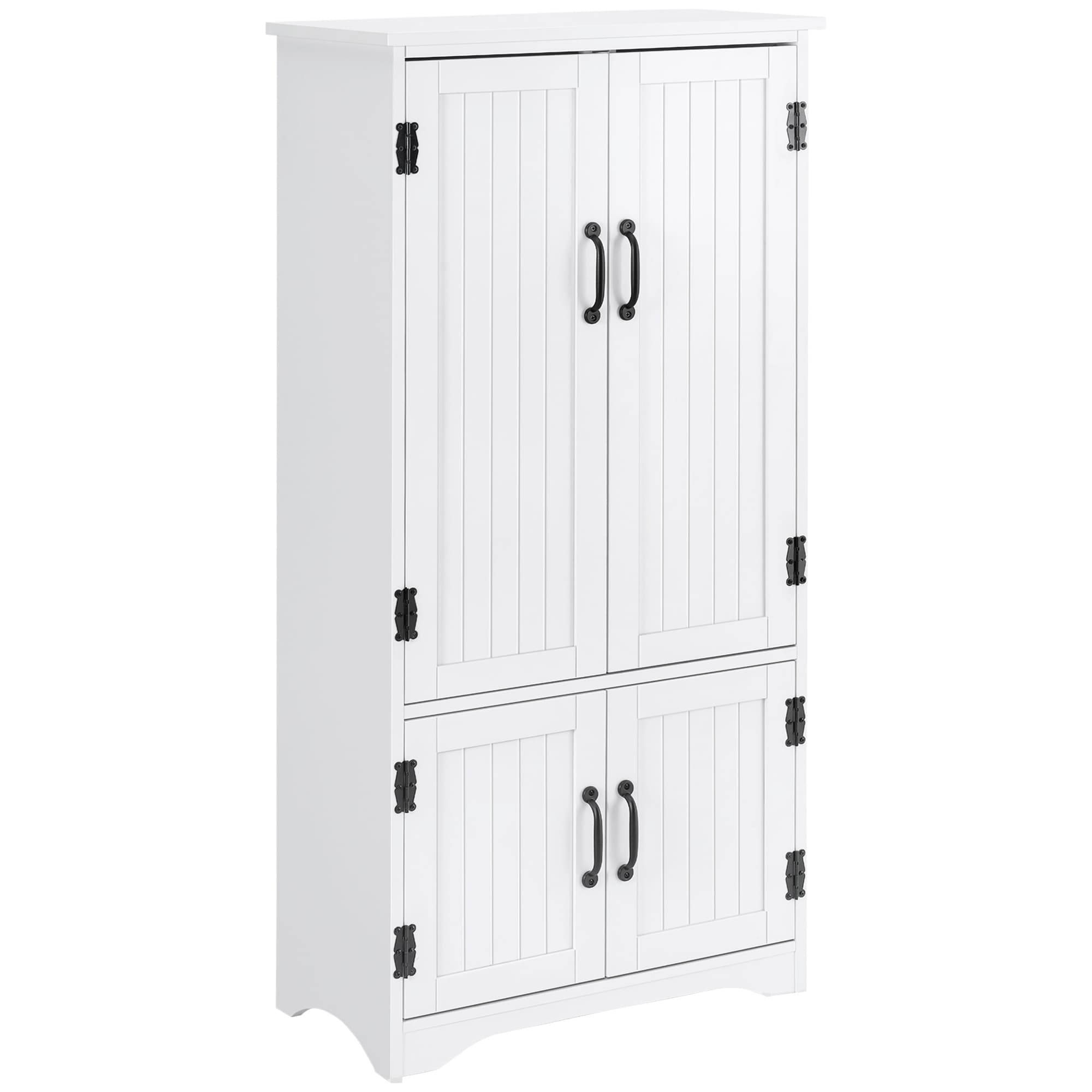 HOMCOM Accent Floor Storage Cabinet Kitchen Pantry with Adjustable Shelves and 2 Lower Doors, White | Aosom UK
