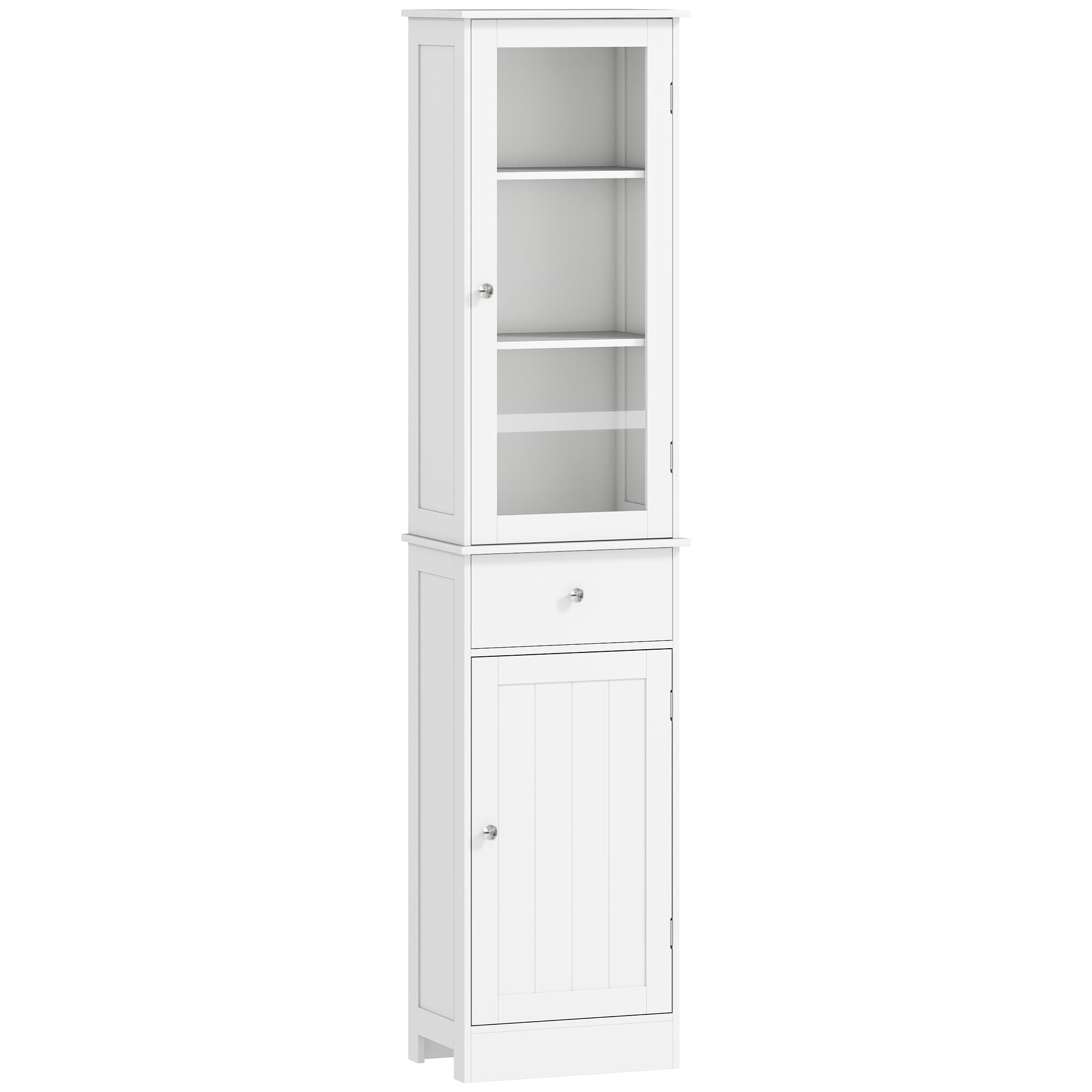 kleankin Bathroom Storage Cabinet with 3-tier Shelf Drawer Door, Floor Cabinet Free Standing Tall Slim Side Organizer Shelves, White | Aosom UK