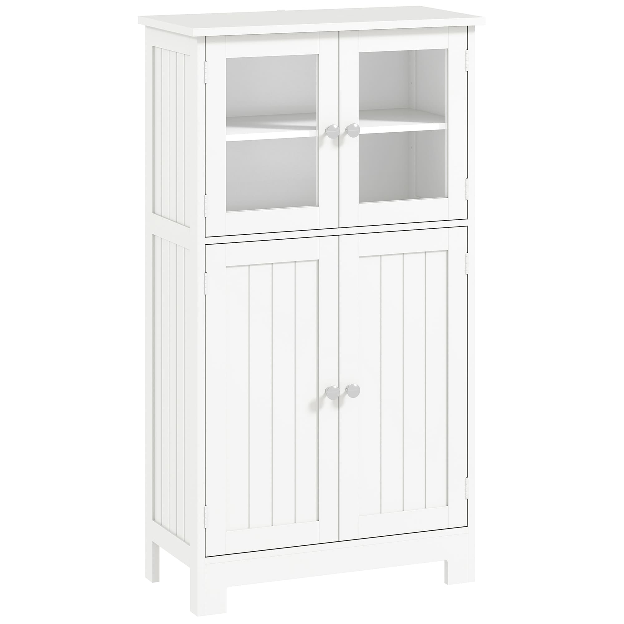 Kleankin Bathroom Floor Storage Cabinet w/ Tempered Glass Doors & Adjustable Shelf, Free Standing Organizer for Living Room Entryway, White | Aosom UK