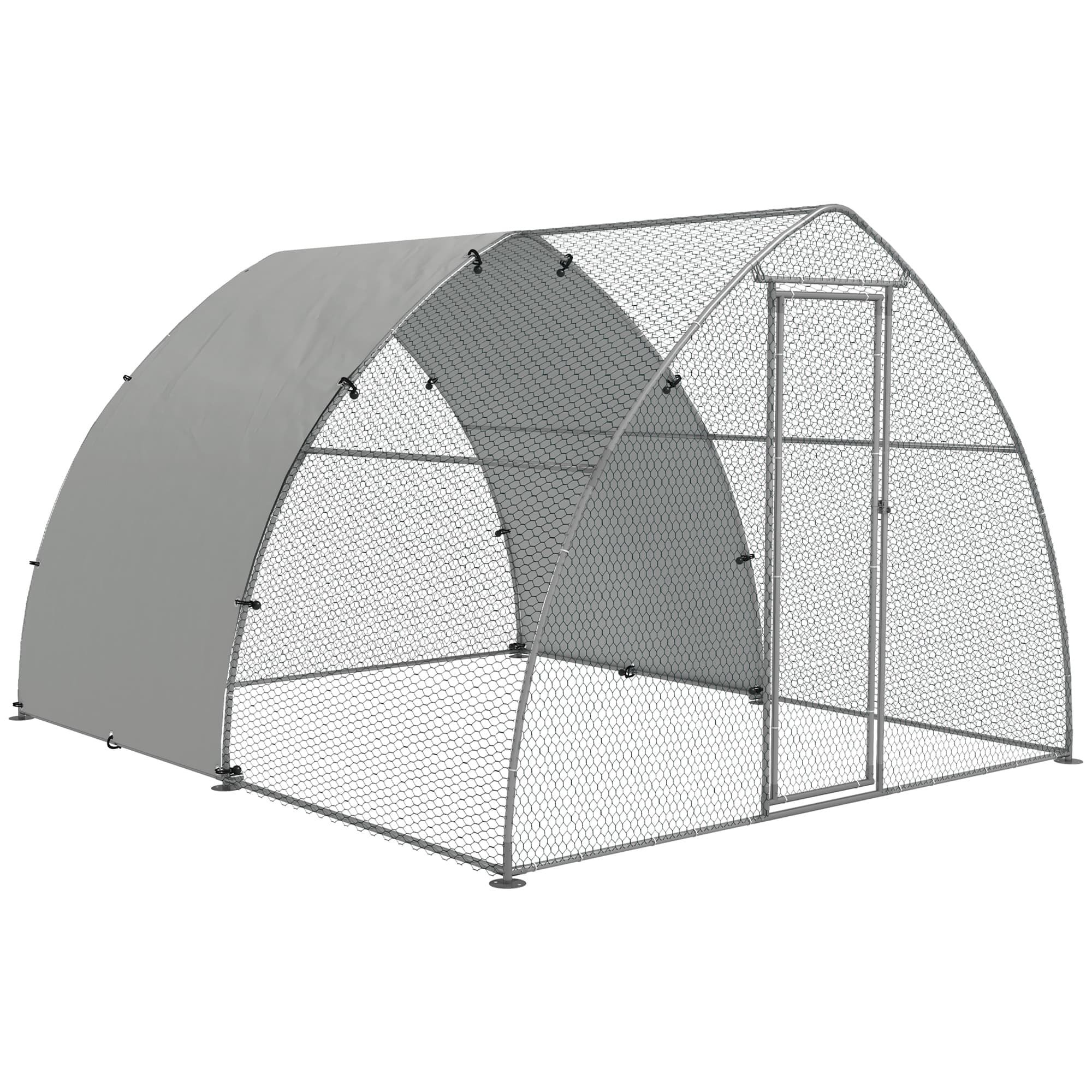 PawHut Galvanised Chicken Coop Outdoor with Cover, for 8-12 Chickens, Hens, Ducks, Rabbits, 3 x 3.8 x 2.2m - Silver Tone