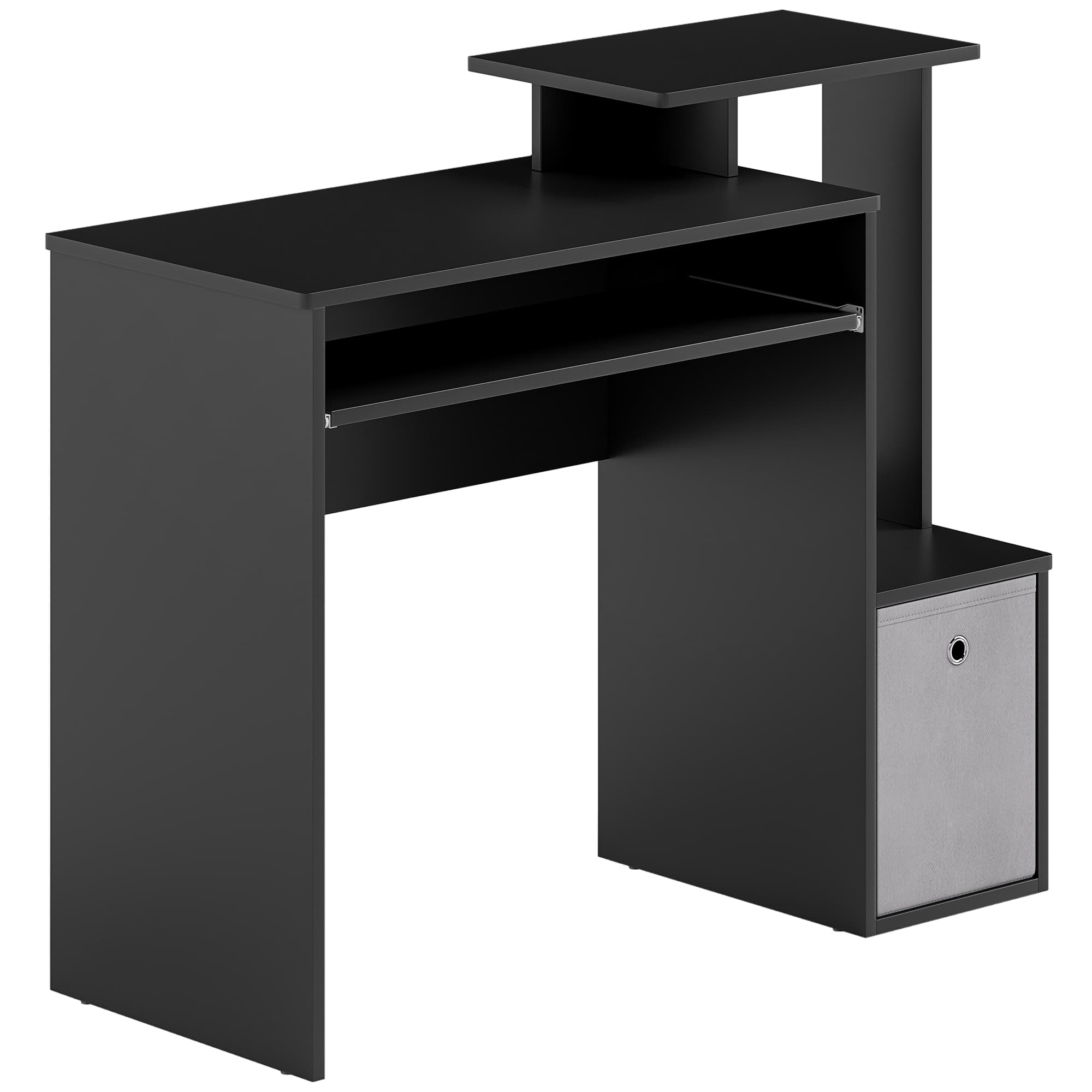 HOMCOM Computer Table with Keyboard Tray, Drawer, Shelf, Wooden Computer Desk, Home Office Workstation, Study Gaming Desk, Black | Aosom UK