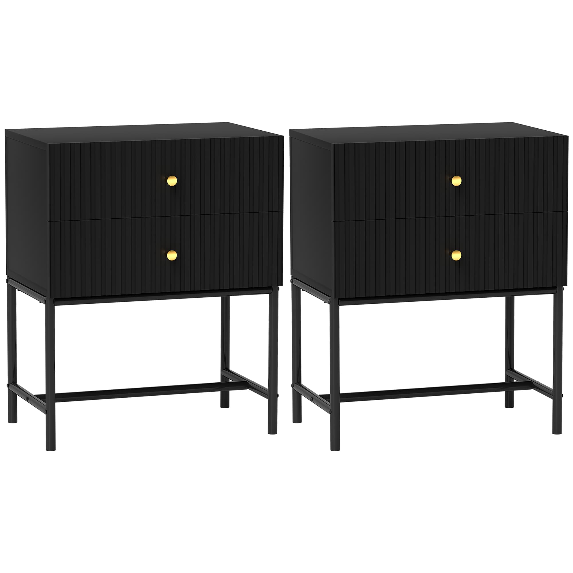 HOMCOM Elegant Two-Drawer Bedside Table Set of 2 - Black