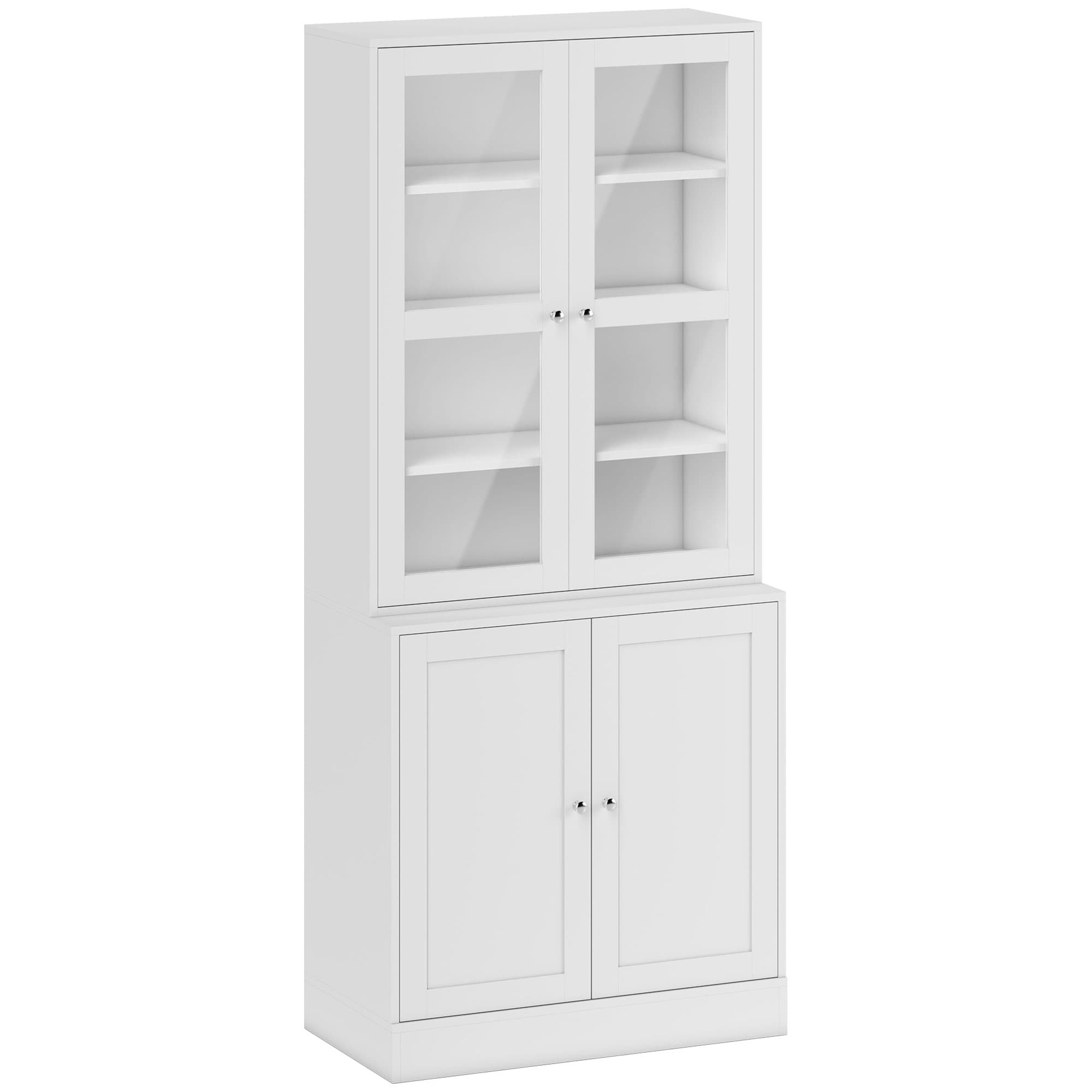 HOMCOM Modern Bookcase with Doors, Display Storage Cabinet with Adjustable Shelves for Living Room, Study, Office, White | Aosom UK