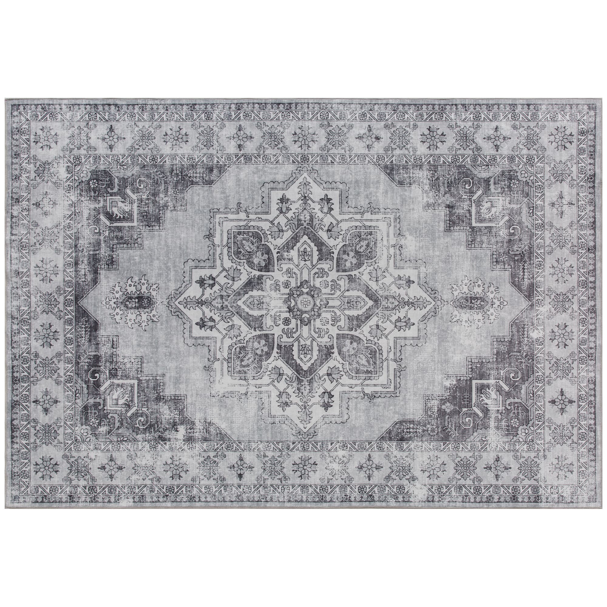 HOMCOM Vintage Area Rug, Non-Slip Washable Rug, Flannel Floor Carpet for Living Room, Bedroom, Dining Room, Home Office, 170 x 120 cm, Grey