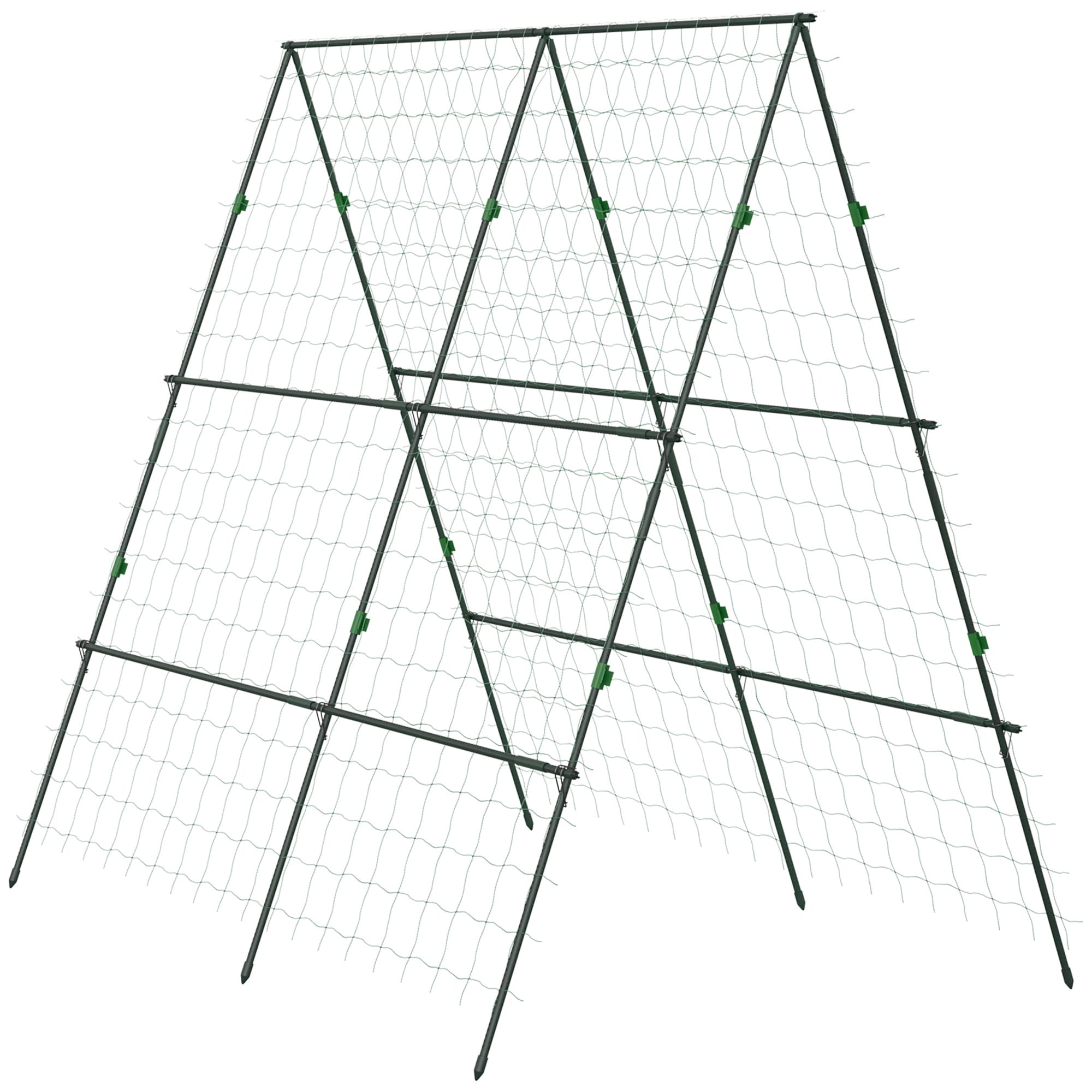 Outsunny Garden Cucumber Trellis for Climbing Plants, A-Frame Trellis Plant Support with Climbing Net, DIY Adjustable Cucumber Support Frame for Raised Bed, Vegetables, Flowers, Fruit, Green