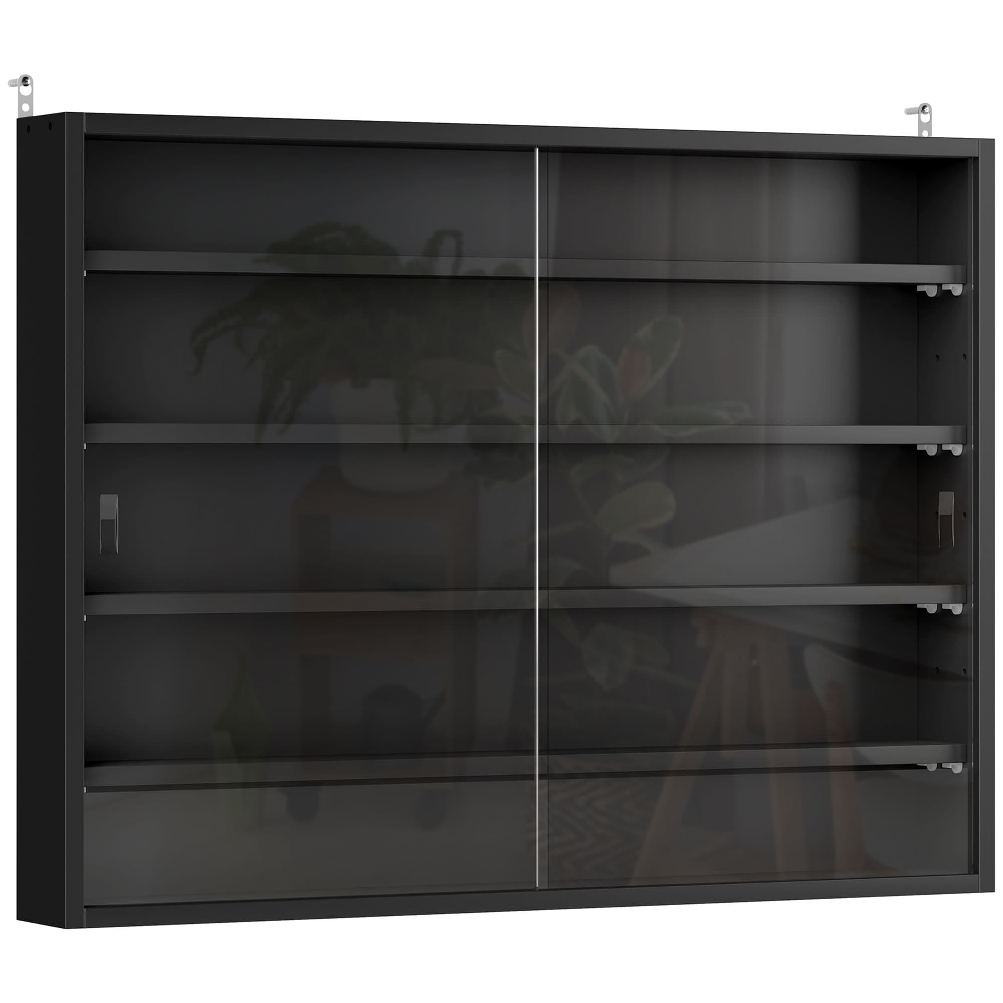 HOMCOM Particle Board 5-Tier Glass Door Display Cabinet Black | Aosom UK