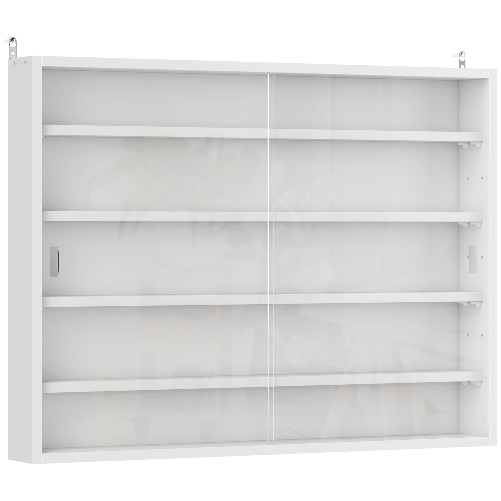 HOMCOM 5-Tier Wall Display Shelf Unit Cabinet w/ 4 Adjustable Shelves Glass Doors Home Office Ornaments 60x80cm White | Aosom UK