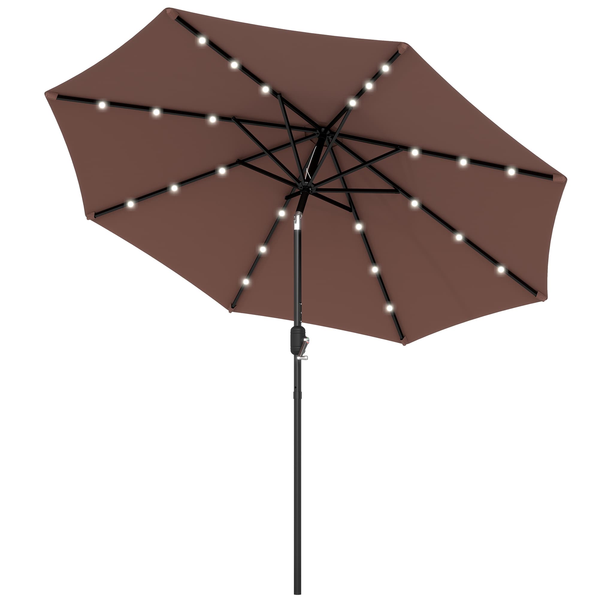 Outsunny Waterproof Umbrella Parasol 24 Solar LED-Brown/Coffee | Aosom UK