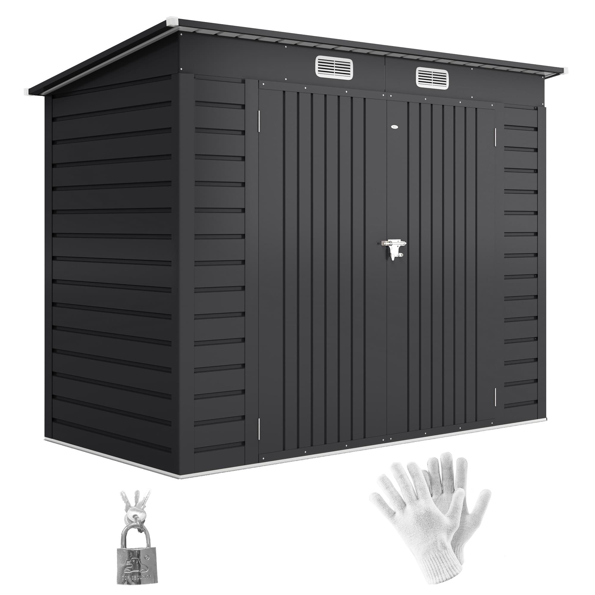 Outsunny 8 x 4FT Galvanised Garden Storage Shed, Metal Outdoor Shed with Double Doors and 2 Vents, Grey | Aosom UK