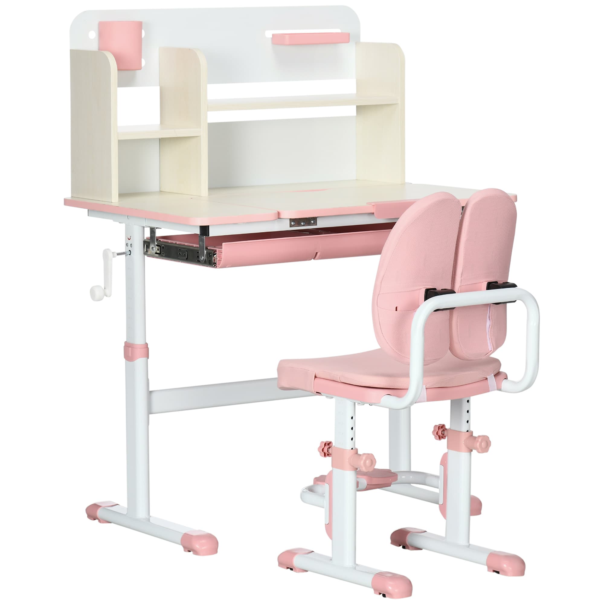 HOMCOM Kids Desk and Chair Set, Height Adjustable Kids School Desk & Chair Set w/ Shelves, Washable Cover, Anti-Slip Mat for Kids 3-12 | Aosom UK