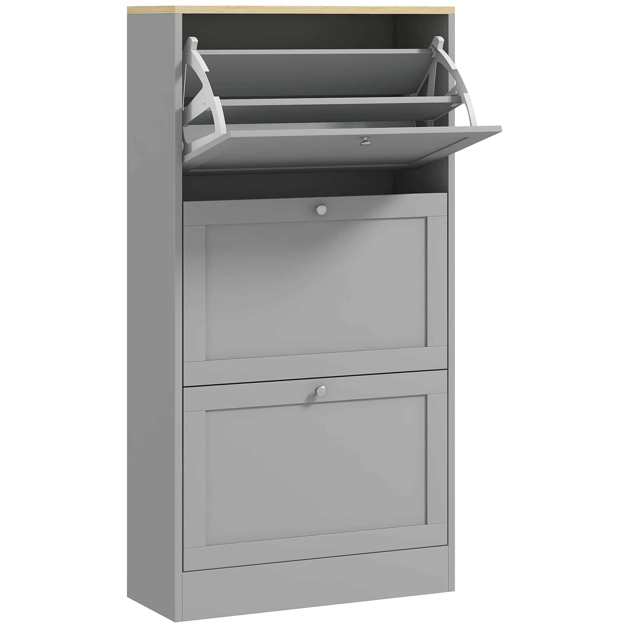 HOMCOM Modern Compact Three-Drawer Shoe Storage Cabinet - Grey