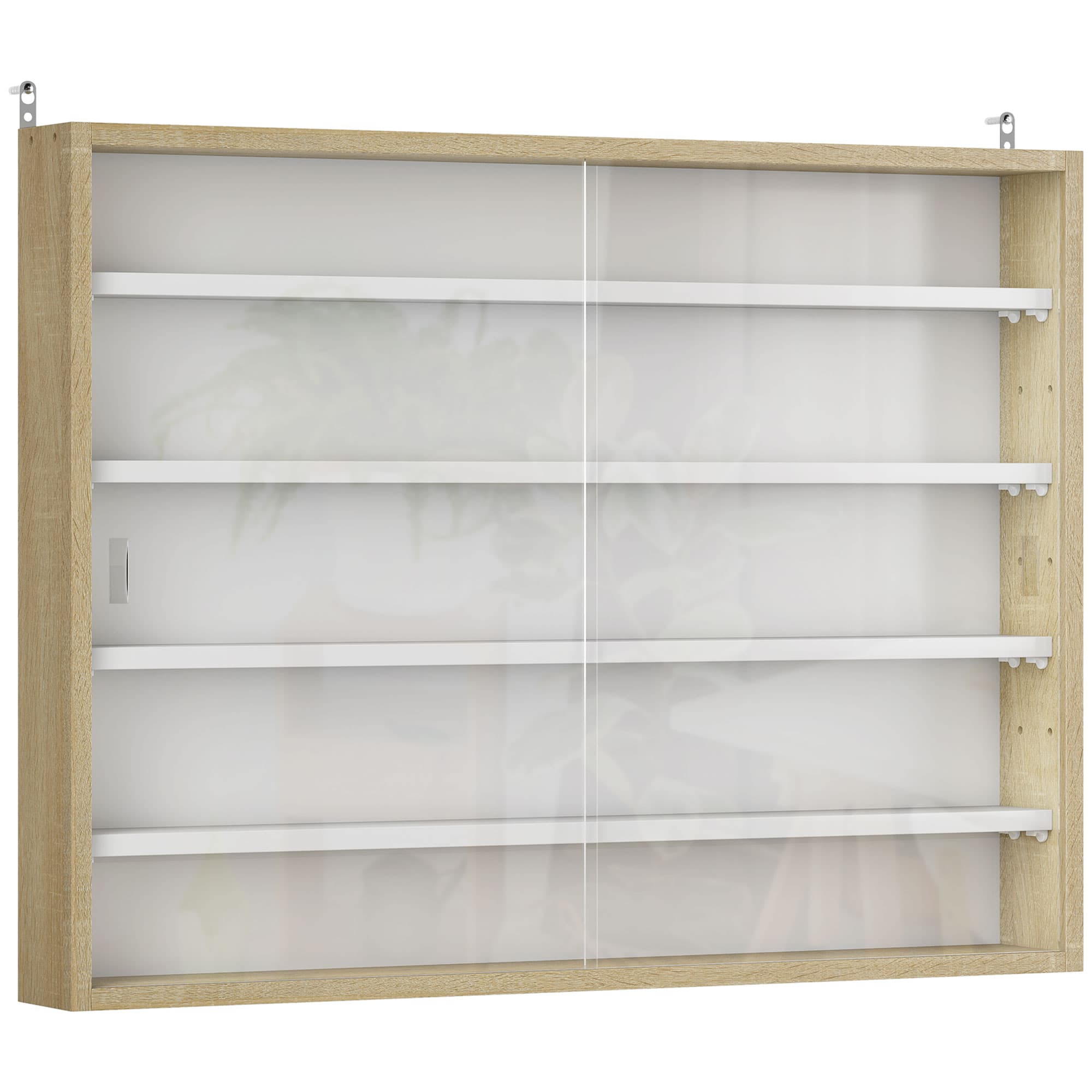 HOMCOM 5-Tier Wall Display Shelf Unit Cabinet w/ 4 Adjustable Shelves Glass Doors Home Office Ornaments 60x80cm Natural | Aosom UK