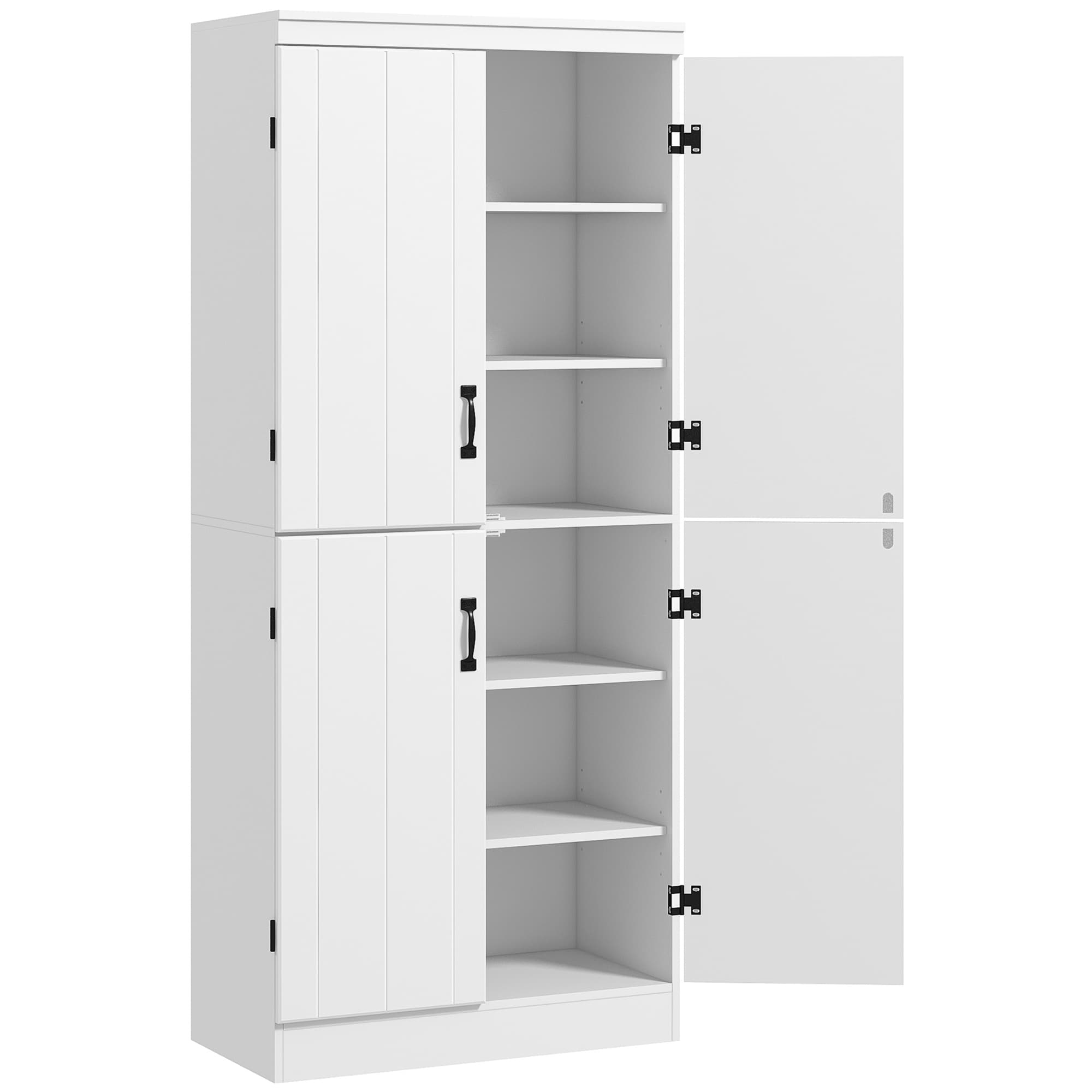 HOMCOM 4-Door Tall Kitchen Cupboard, Freestanding 6-Tier Storage Cabinet with 2 Adjustable Shelves for Living Room, Dining Room, White | Aosom UK