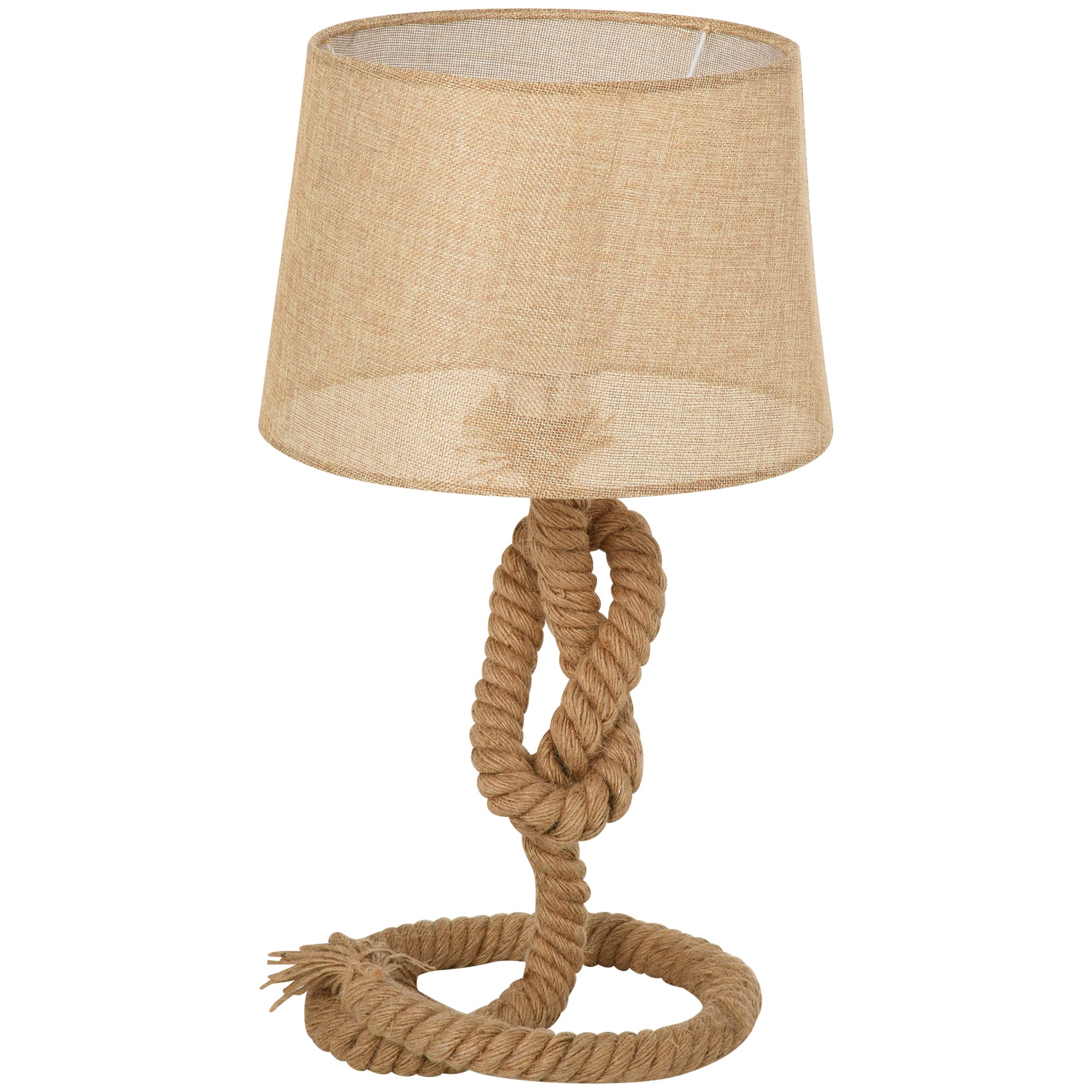 HOMCOM Nautical Style Rope-Base Table Lamp w/ Fabric Lampshade Metal Frame Power Switch Unique Lighting Furnishing Living Room Beige | Aosom UK