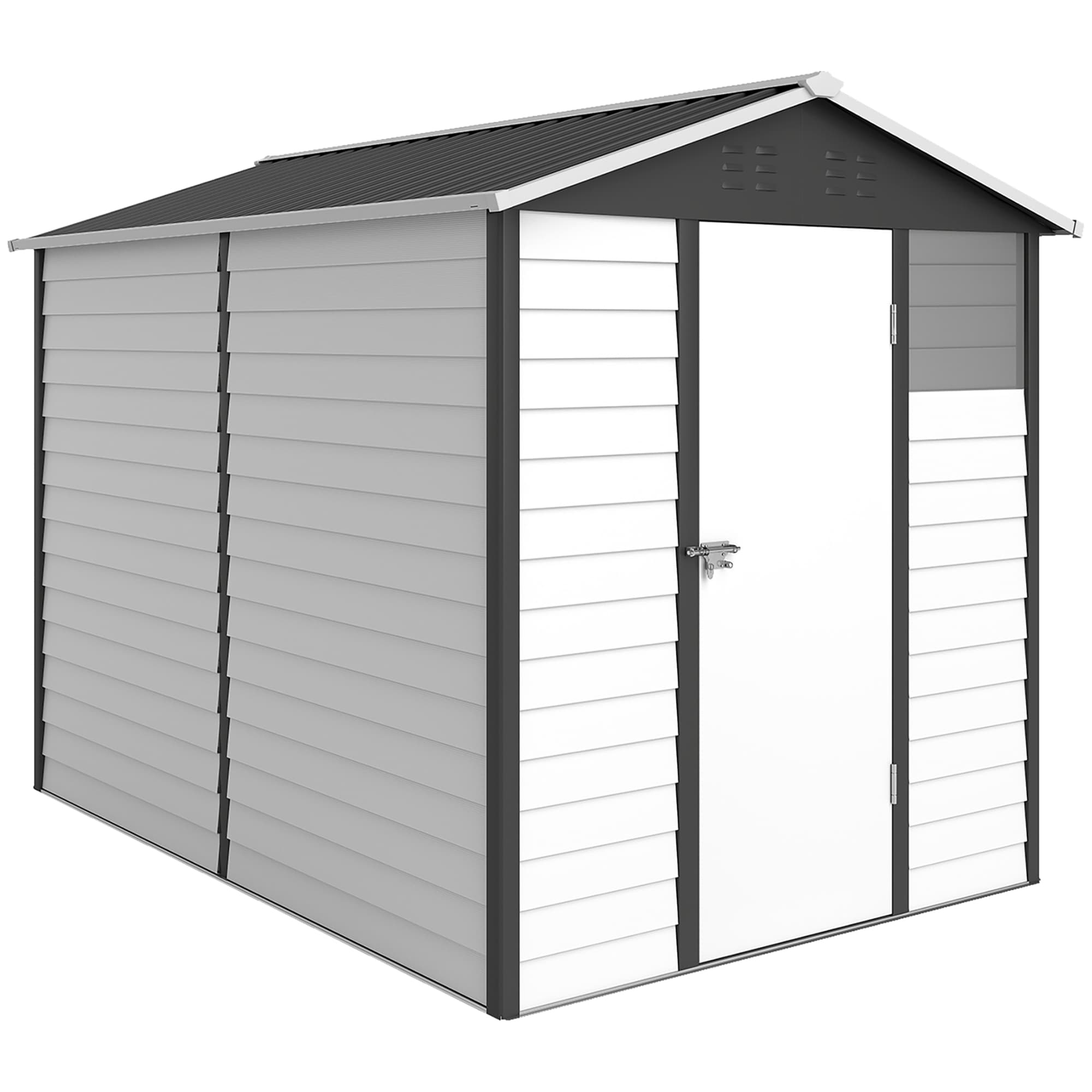 Outsunny 9 x 6ft Outdoor Shed, Heavy-Duty All-Weather Galvanised Shed with Lockable Door & Sloped Roof, Dark Grey | Aosom UK