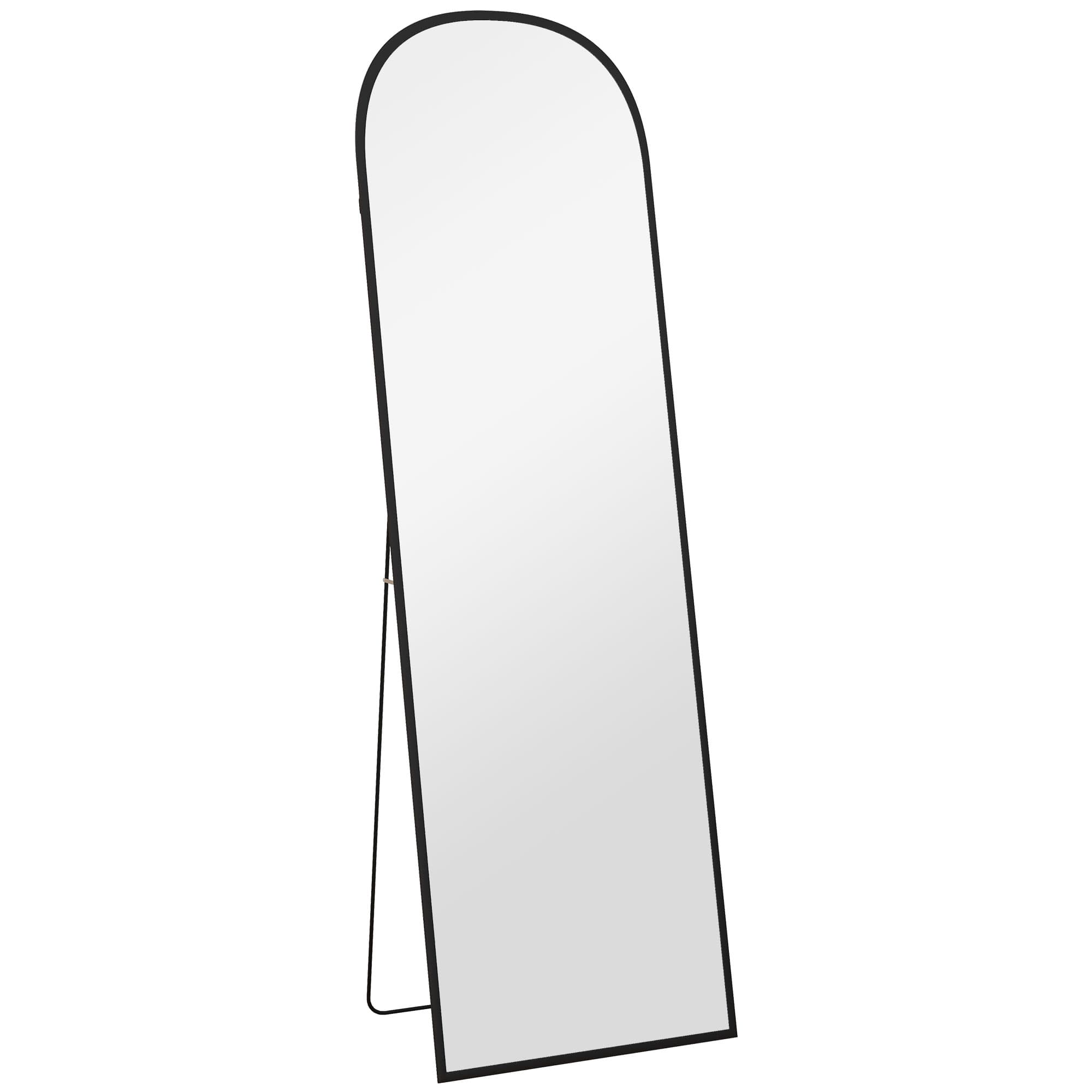 HOMCOM Full Length Mirror, 162x50cm Arched Free Standing Floor Mirror w/ Aluminium Alloy Frame, Hanging or Leaning for Living Room, Bedroom | Aosom UK