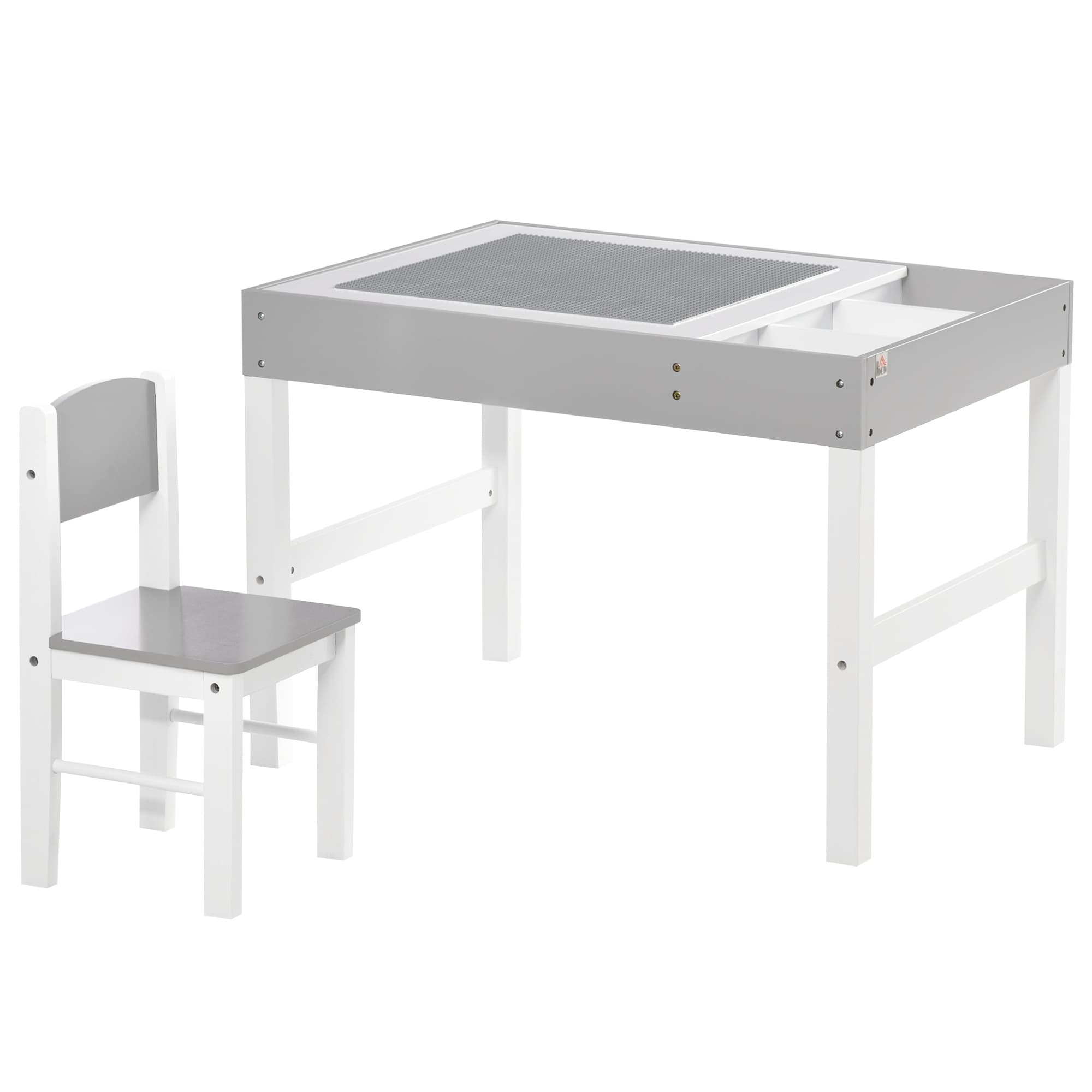 ZONEKIZ Kids Table and Chair Set, with Storage Space - Grey | Aosom UK