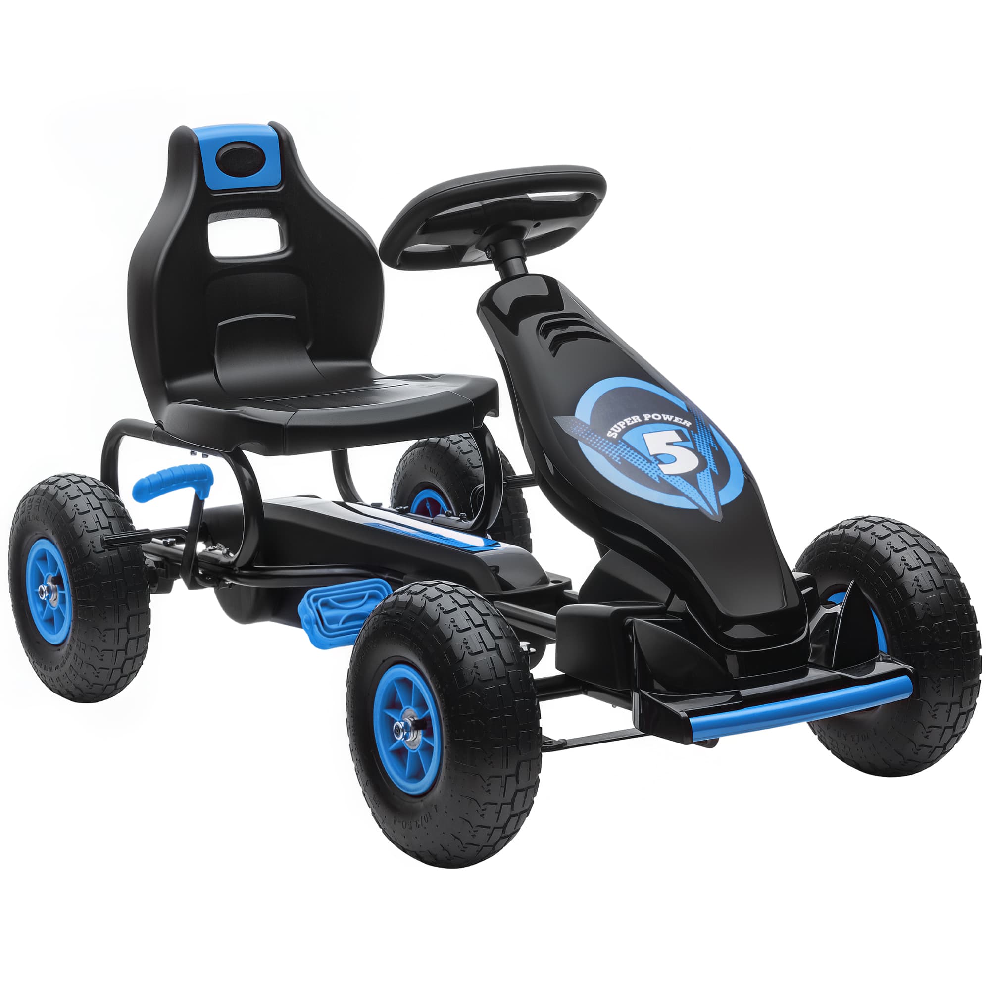 HOMCOM Kids Pedal Go Kart, with Adjustable Seat, Inflatable Tyres - Blue | Aosom UK