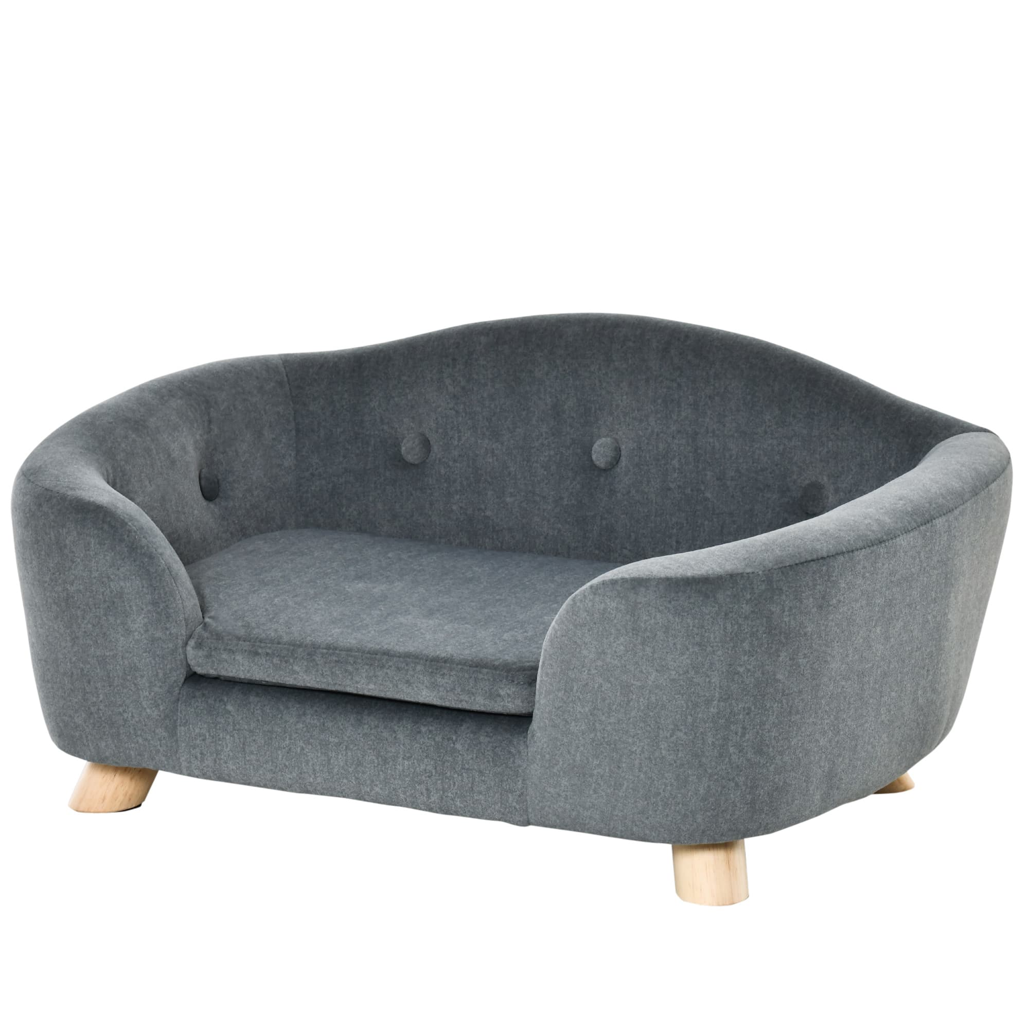 PawHut Pet Sofa, Modern Dog Bed & Puppy Lounge, with Wooden Frame & Washable Cushion, 70x47x30cm, Grey