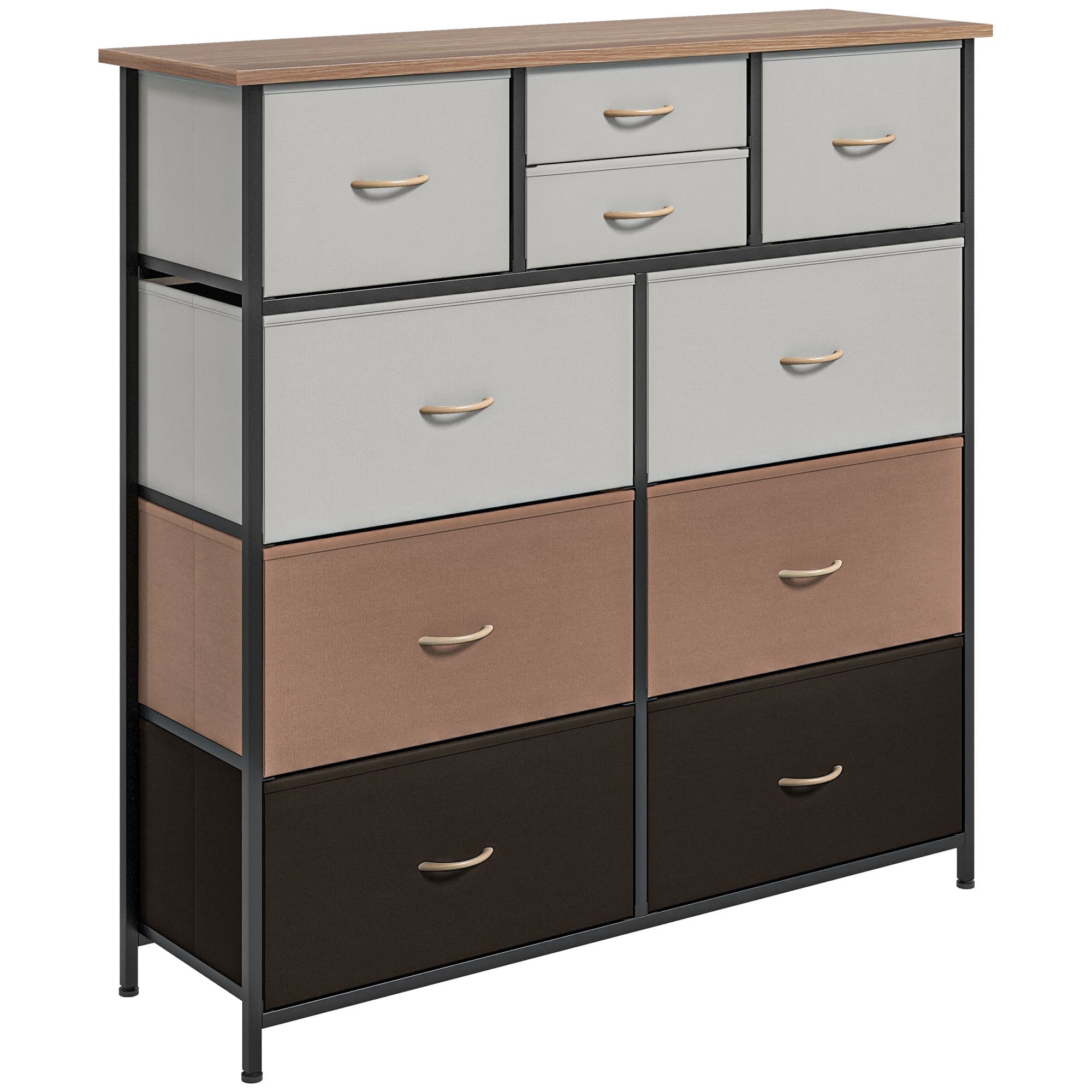 HOMCOM Chest of Drawers for Bedroom, 10-Drawer Dresser with Foldable Fabric Drawers and Metal Frame, Colourful Storage Solution | Aosom UK