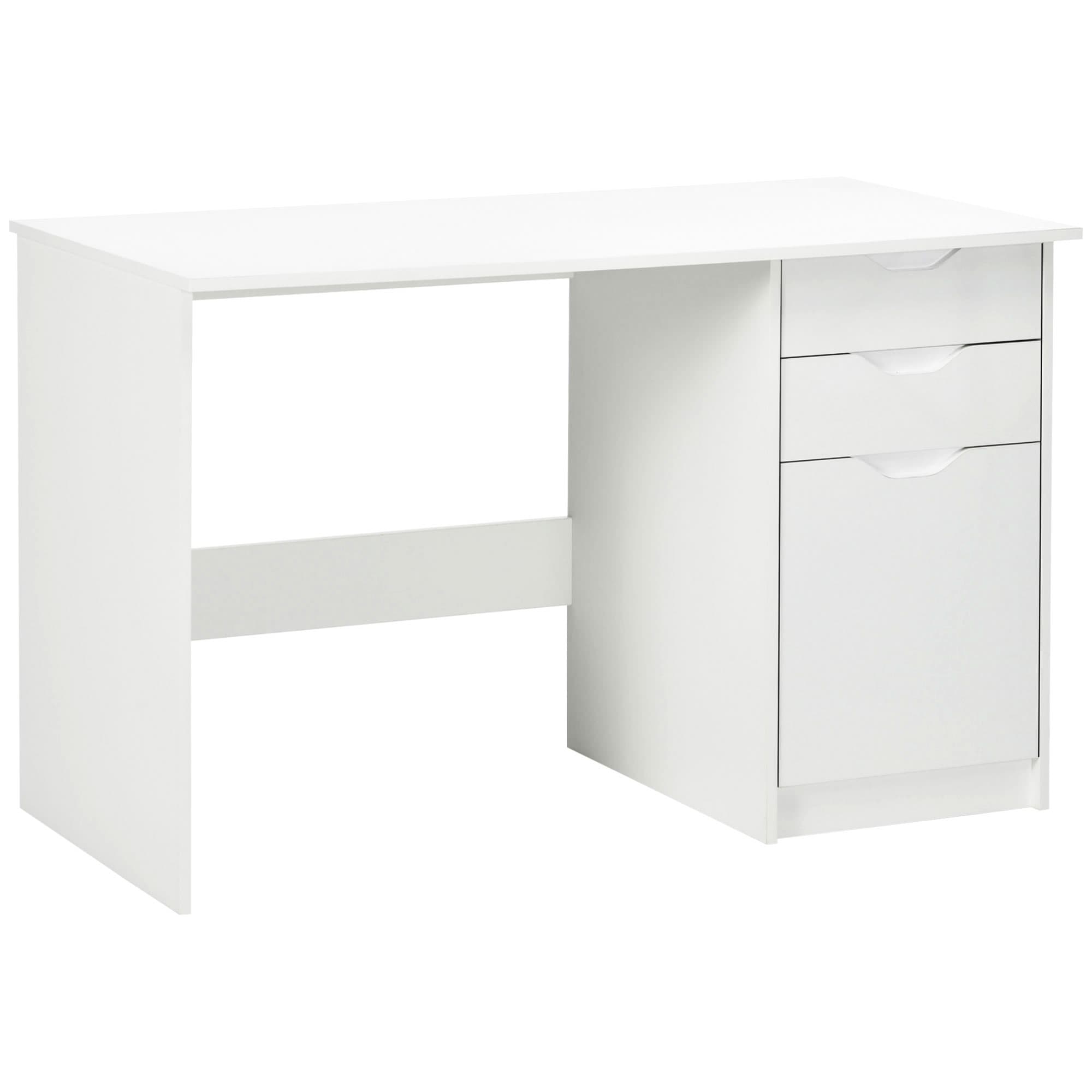 HOMCOM High Gloss Computer Desk with Drawers, Modern Writing Workstation with Storage Cabinet, PC Study Table for, Office, Study, White | Aosom UK