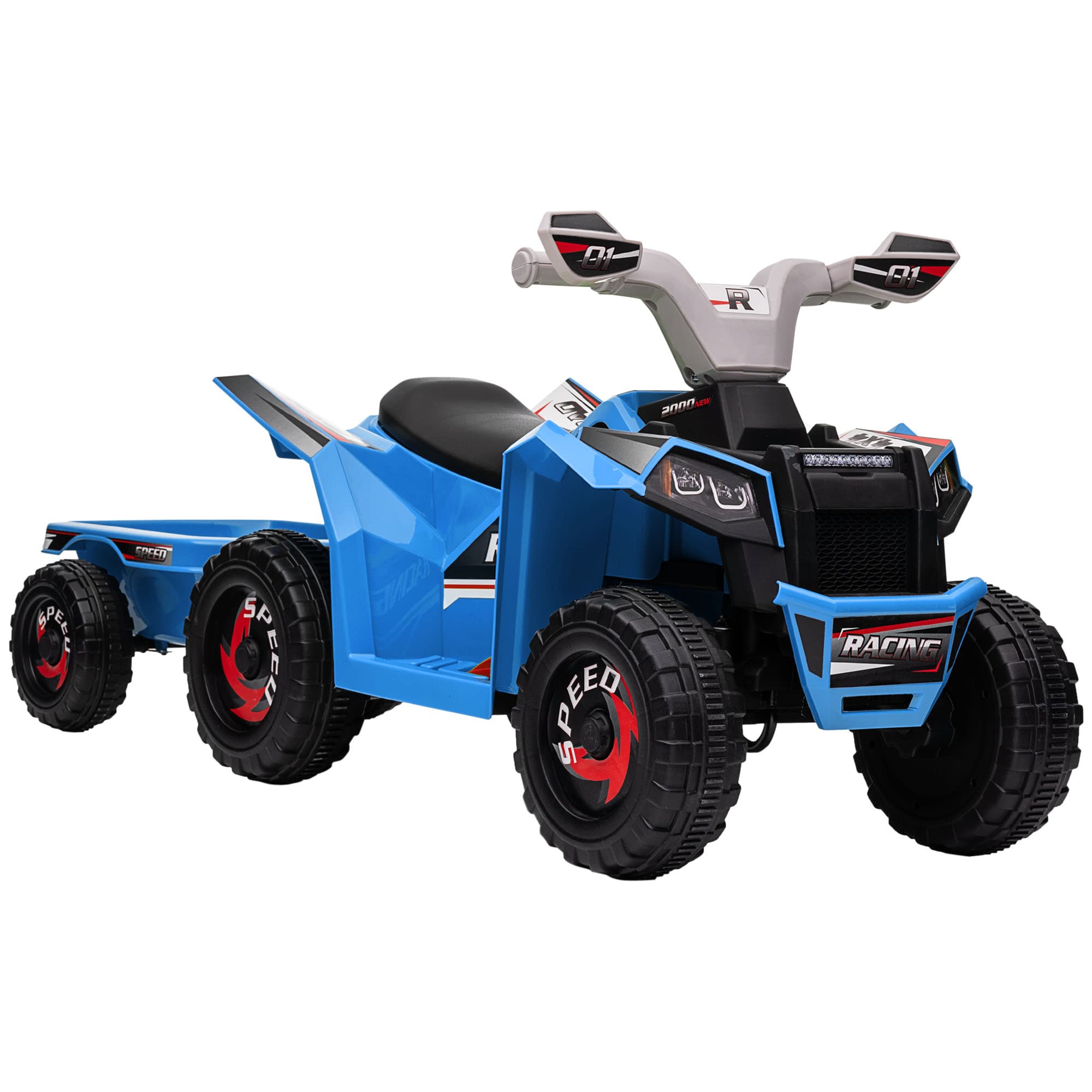 HOMCOM Electric Quad Bike for Toddlers, 6V with Back Trailer, Wear-Resistant Wheels, Suitable for 18-36 Months, Blue | Aosom UK