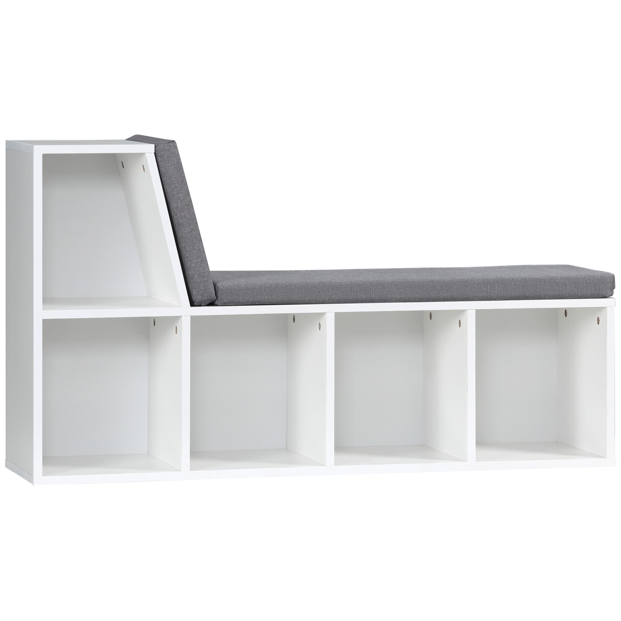HOMCOM Storage Shelf with Cushioned Reading Seat, Bookshelf Storage Cabinet for Study Living Room, White | Aosom UK
