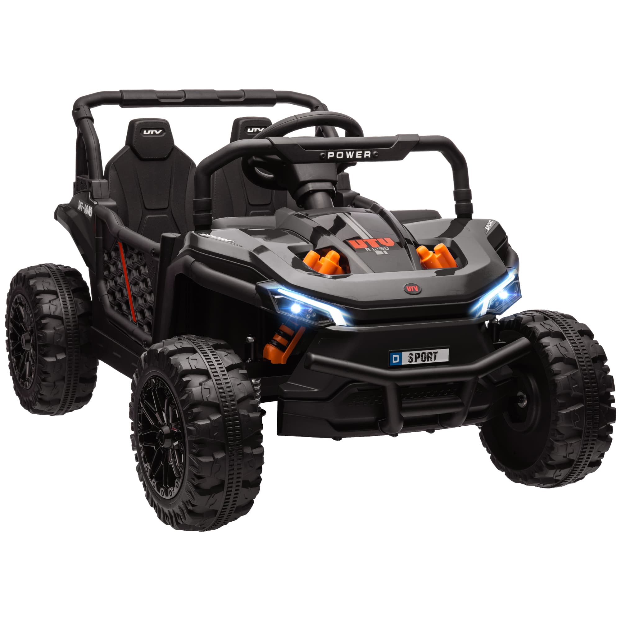 AIYAPLAY 12V Battery Powered Ride on Truck w/ Remote, 4 Suspension Wheels, Horn Lights Music USB, for 3-5 Years Old - Black | Aosom UK