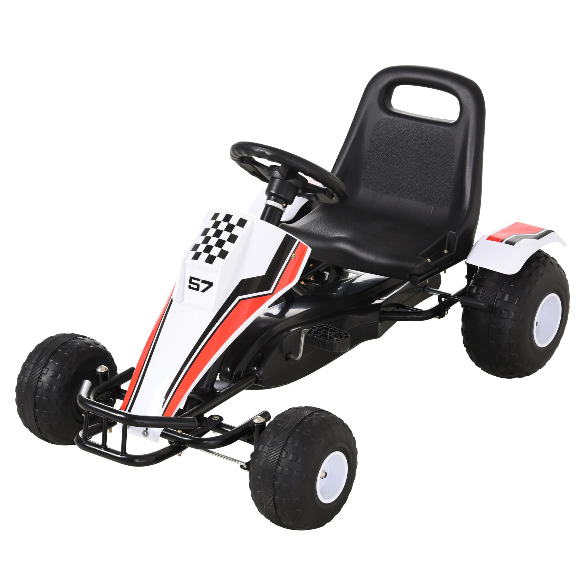 HOMCOM Children Pedal Go Kart, Kids Ride On Racer w/ Brake Gears Steering Wheel Adjustable Seat, White & Red | Aosom UK