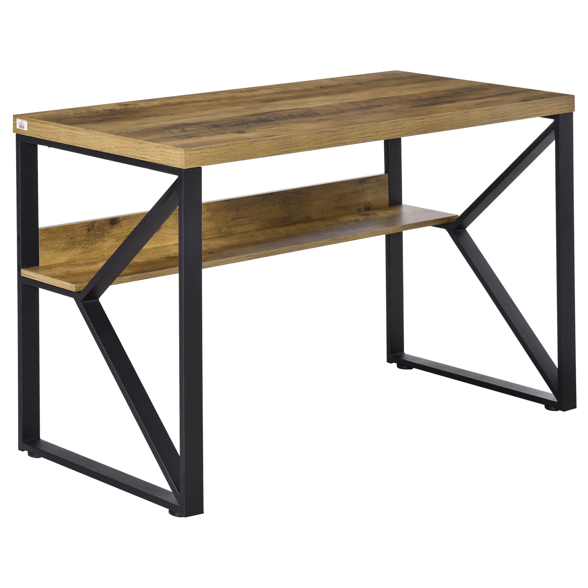HOMCOM Modern Writing Desk, Computer Table for Home Office, PC Laptop Workstation with Storage Shelf, Wood Effect, Black/Brown | Aosom UK