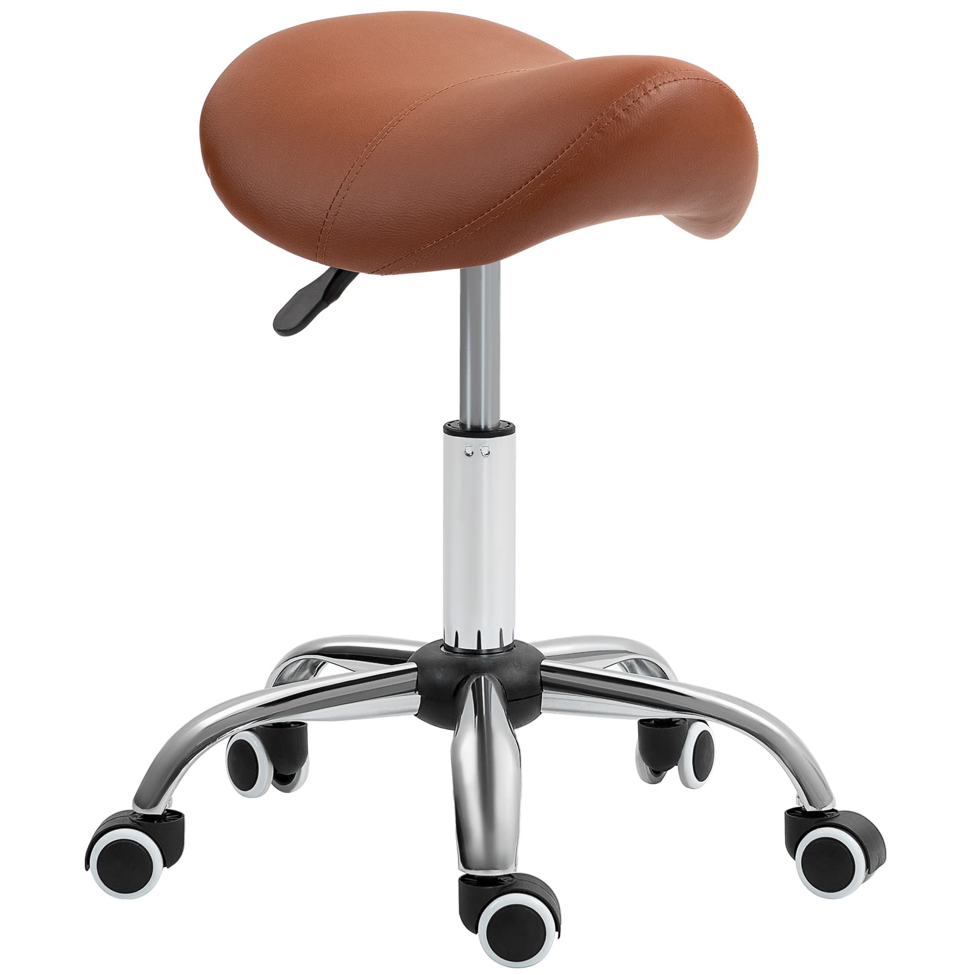 HOMCOM Saddle Stool, Height Adjustable Salon Chair for Massage Spa, Faux Leather, Brown | Aosom UK thumbnail 2