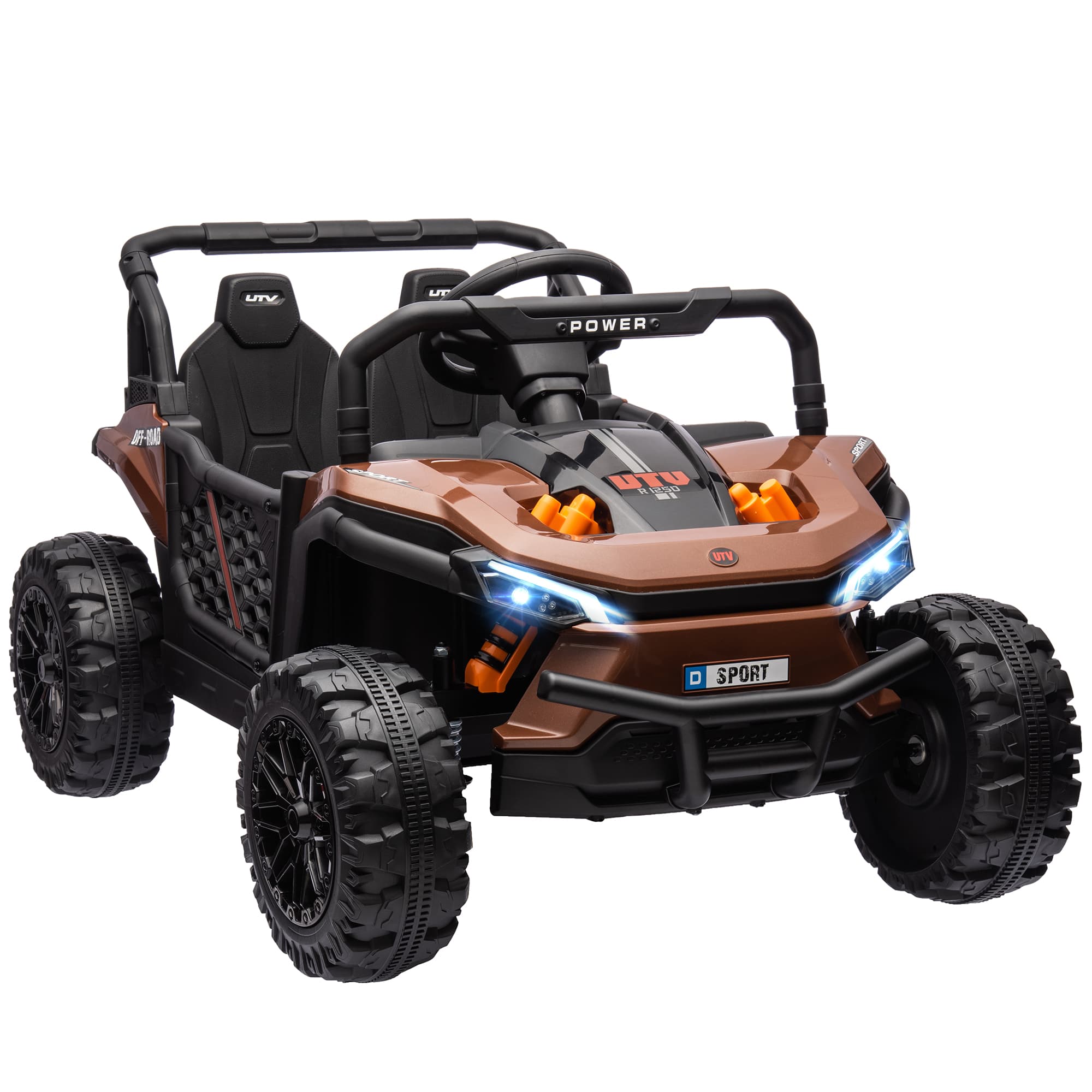 AIYAPLAY 12V Battery Powered Ride on Truck w/ Remote, 4 Suspension Wheels, Horn Lights Music USB, for 3-5 Years Old - Brown | Aosom UK
