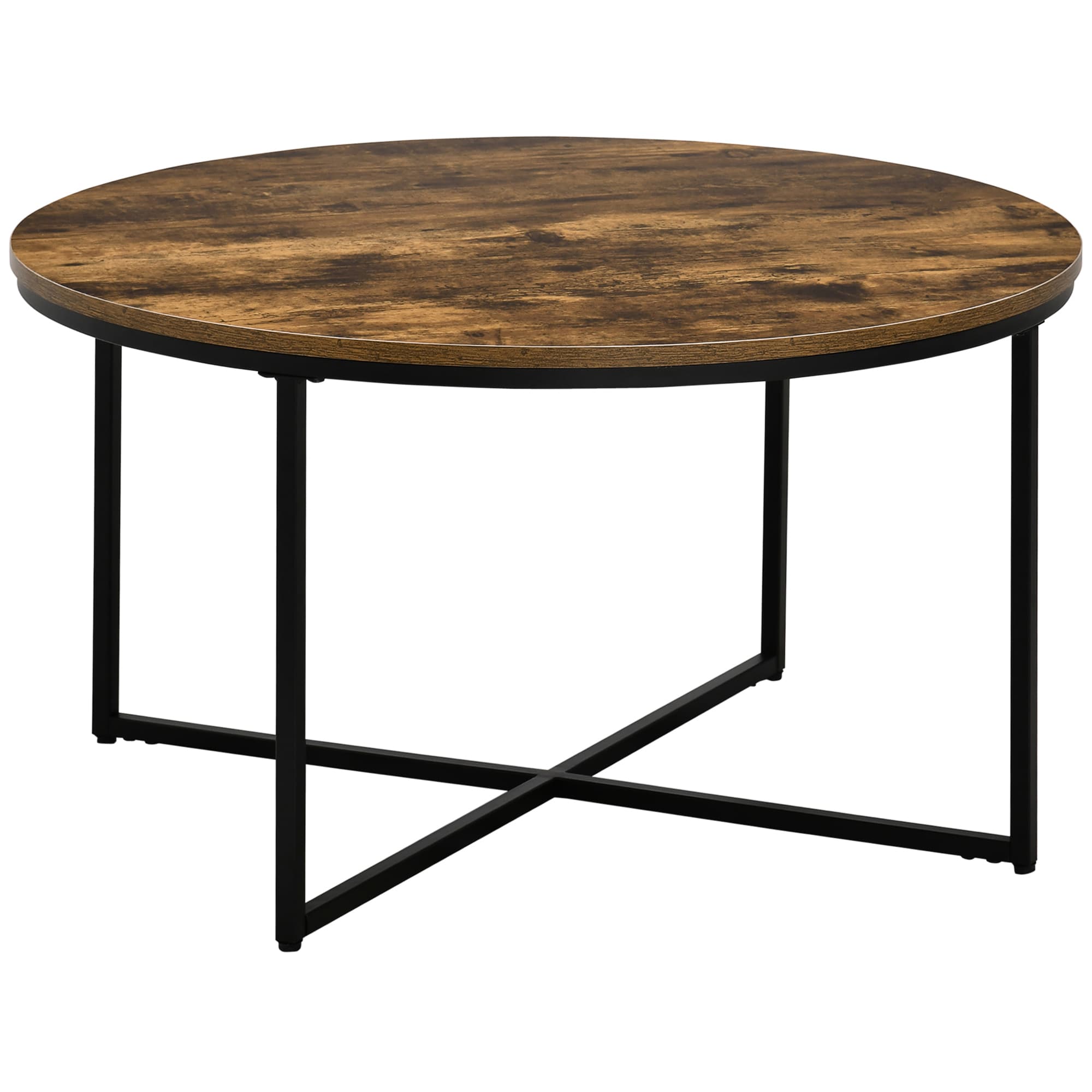 HOMCOM Coffee Table, Industrial Round Side Table with Metal Frame, Large Tabletop for Living Room, Bedroom, Rustic Brown | Aosom UK