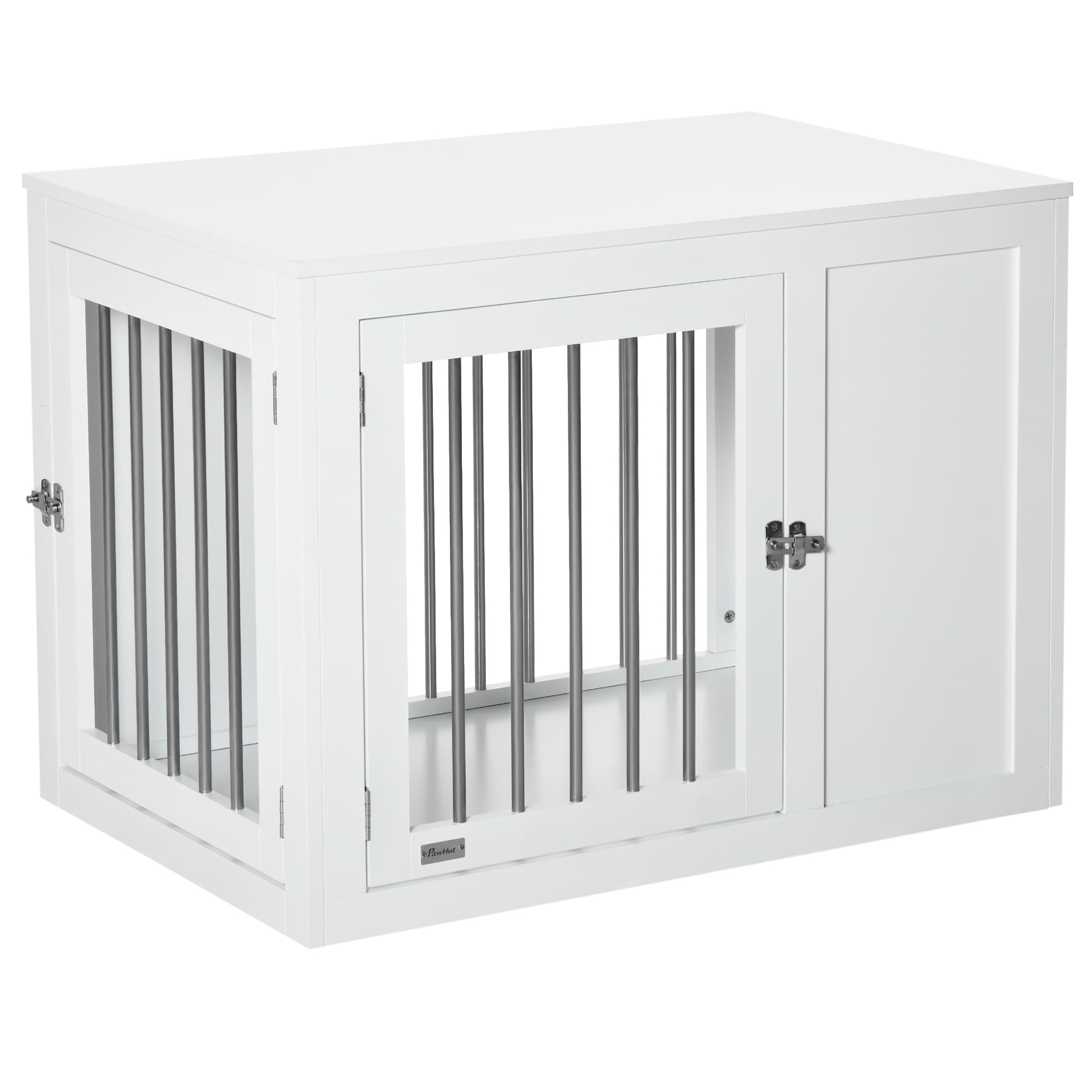 PawHut Furniture Style Dog Crate, End Table Pet Cage Kennel, Indoor Decorative Puppy House, w/ Double Doors, Locks, for Medium Dogs, White | Aosom UK