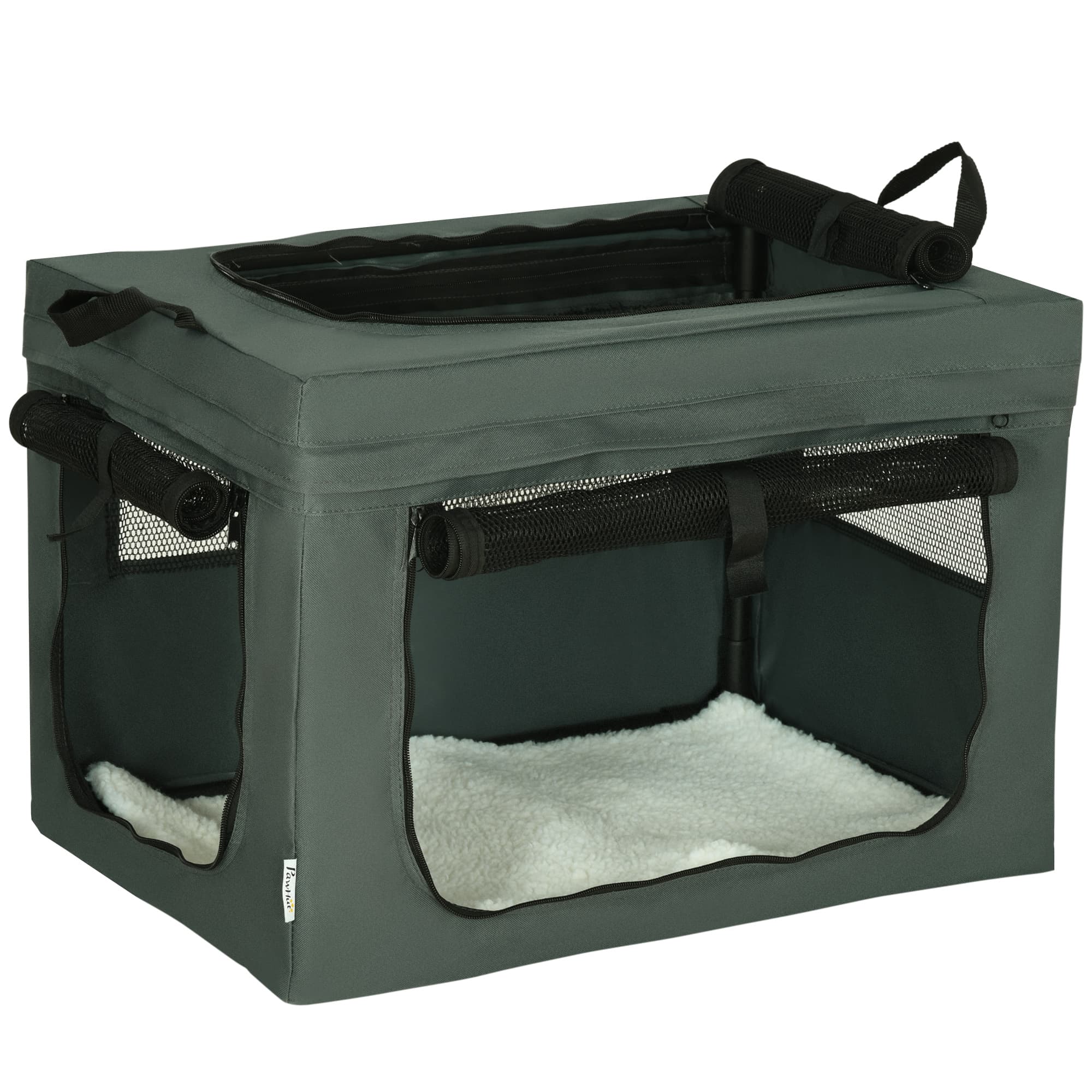 PawHut Portable Pet Carrier: Foldable Travel Bag for Cats & Small Dogs, Breathable Mesh, Ash Grey | Aosom UK